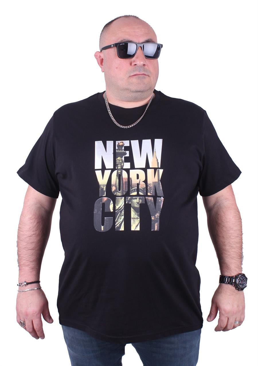 Mocgrande Büyük Beden Sıfır Yaka Tişört New York City 23125 SIYAH