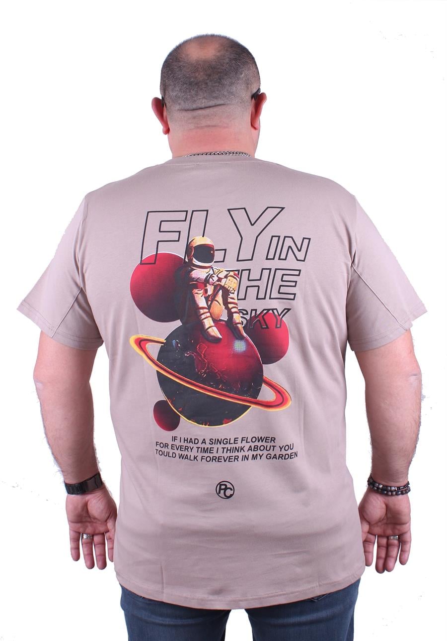 Mocgrande Büyük Beden Sıfır Yaka Tişört Fly İn The Sky 23110 TOPRAK