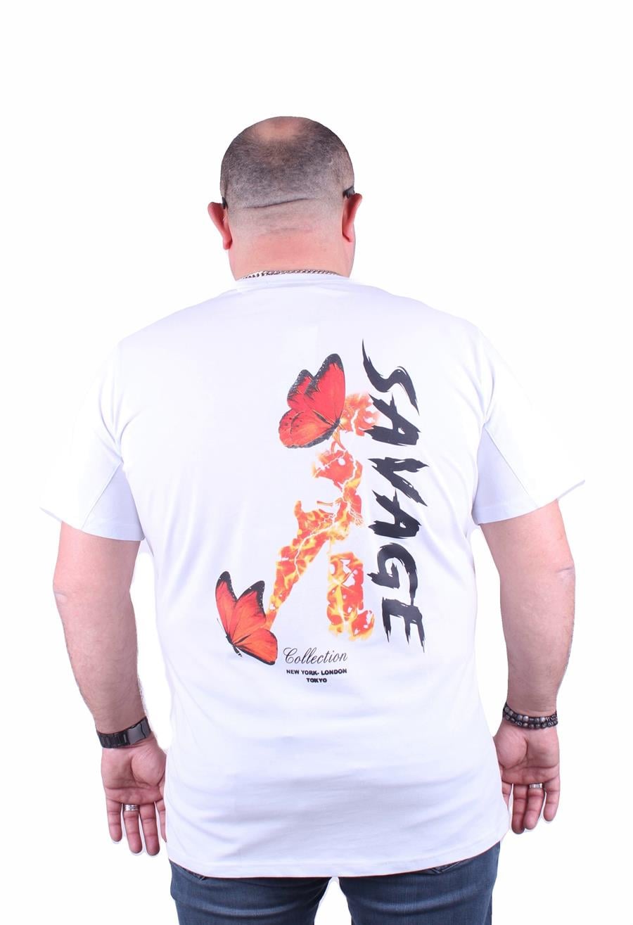 Mocgrande Büyük Beden Sıfır Yaka Tişört Savage 23101 BEYAZ