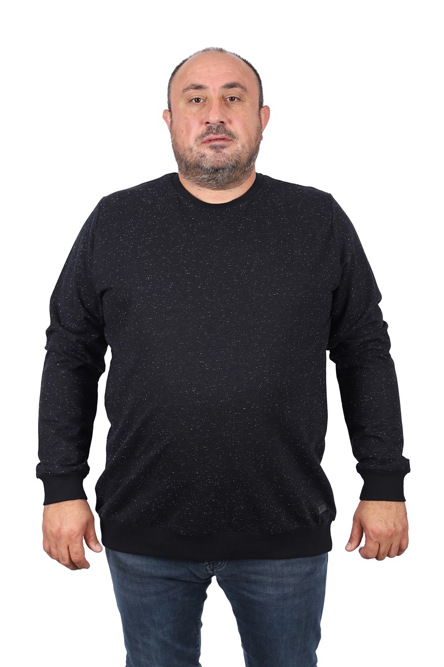 MocGrande Büyük Beden Sweatshirt Bisiklet Yaka Deri Arma 22703