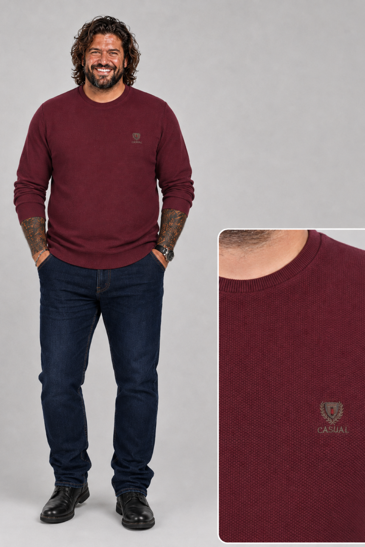 MocGrande Büyük Beden Sweatshirt Gipeli Casual 22712 BORDO
