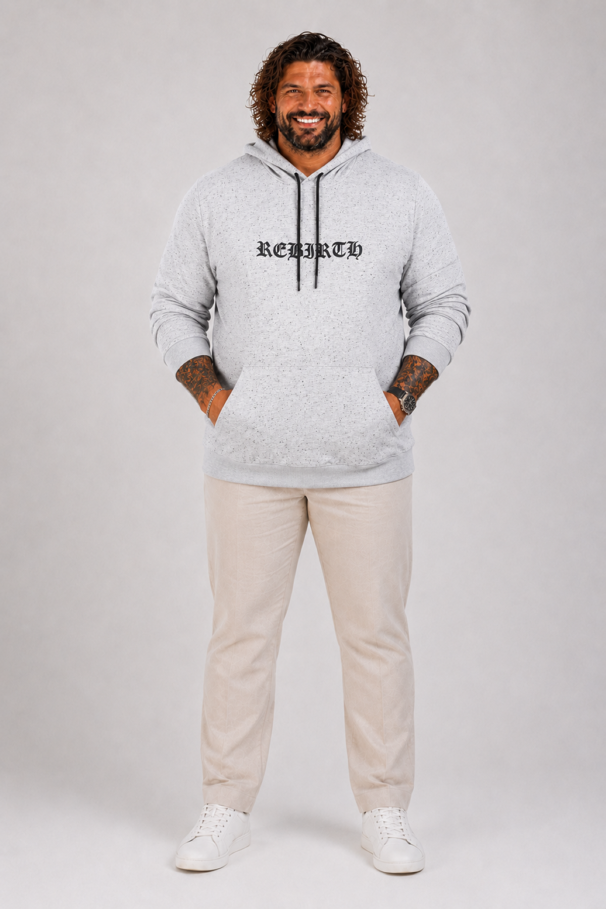 MocGrande Büyük Beden Sweatshirt Kapşonlu Rebirth 22701 GRI