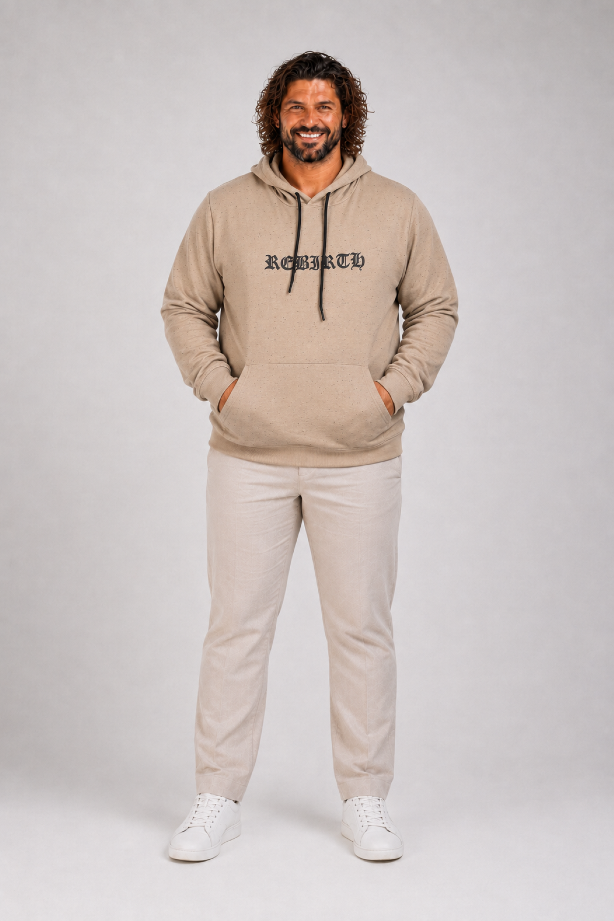 MocGrande Büyük Beden Sweatshirt Kapşonlu Rebirth 22701 BEJ