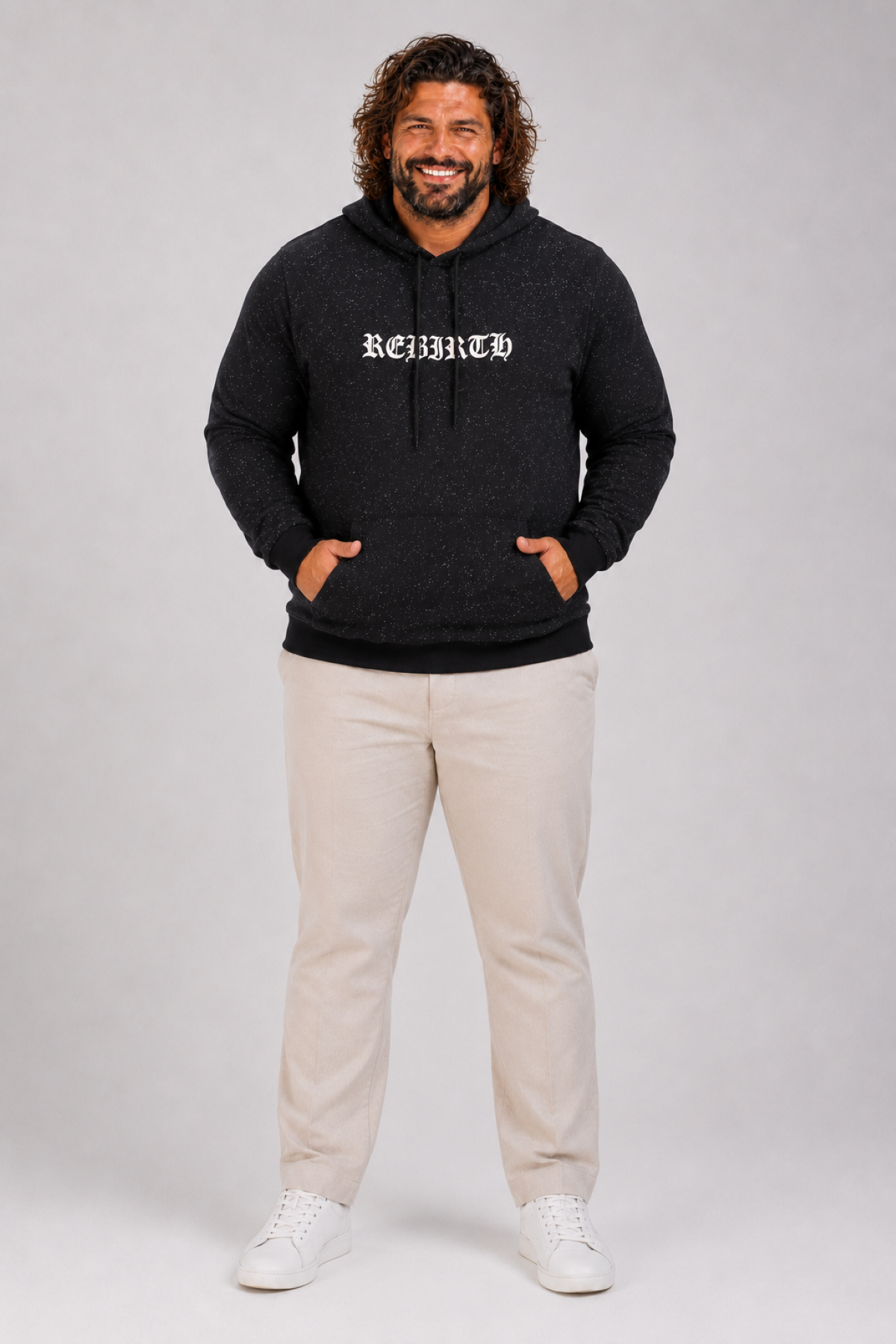 MocGrande Büyük Beden Sweatshirt Kapşonlu Rebirth 22701 SIYAH