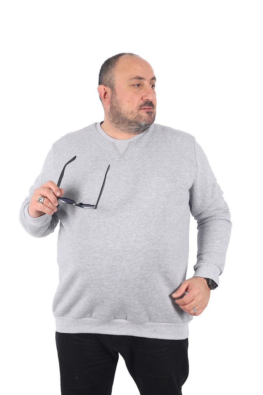 Mocgrande Büyük Beden Sweatshirt V design 22742 GRI MELANJ