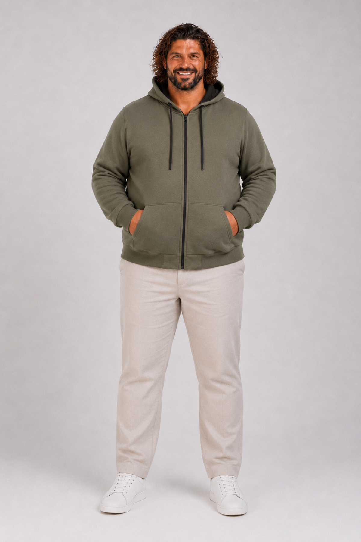 Mocgrande Büyük Beden Unisex Kapüşonlu 3ip Sweat 11701 HAKI