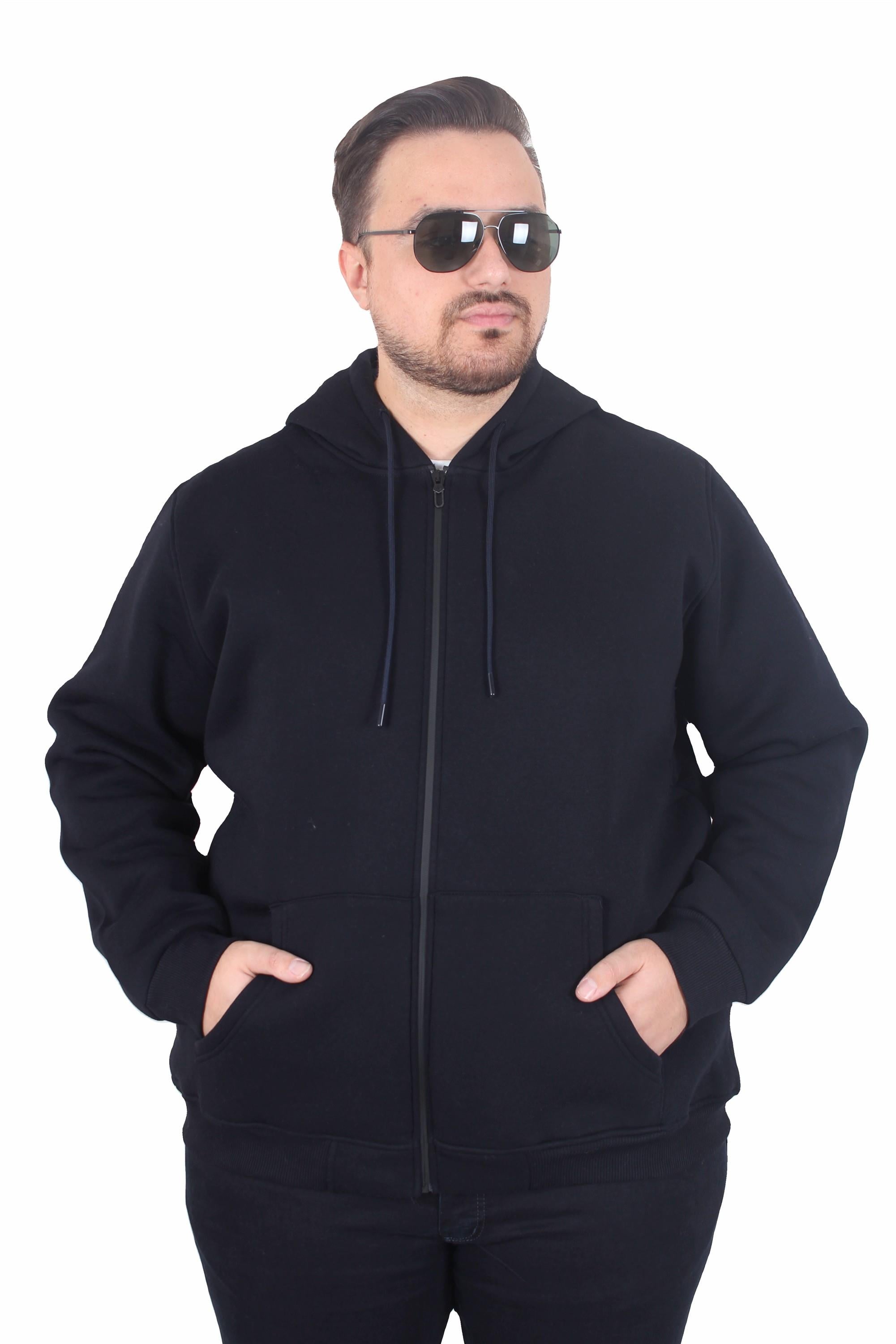 Mocgrande Büyük Beden Unisex Kapüşonlu 3ip Sweat 11701 LACIVERT