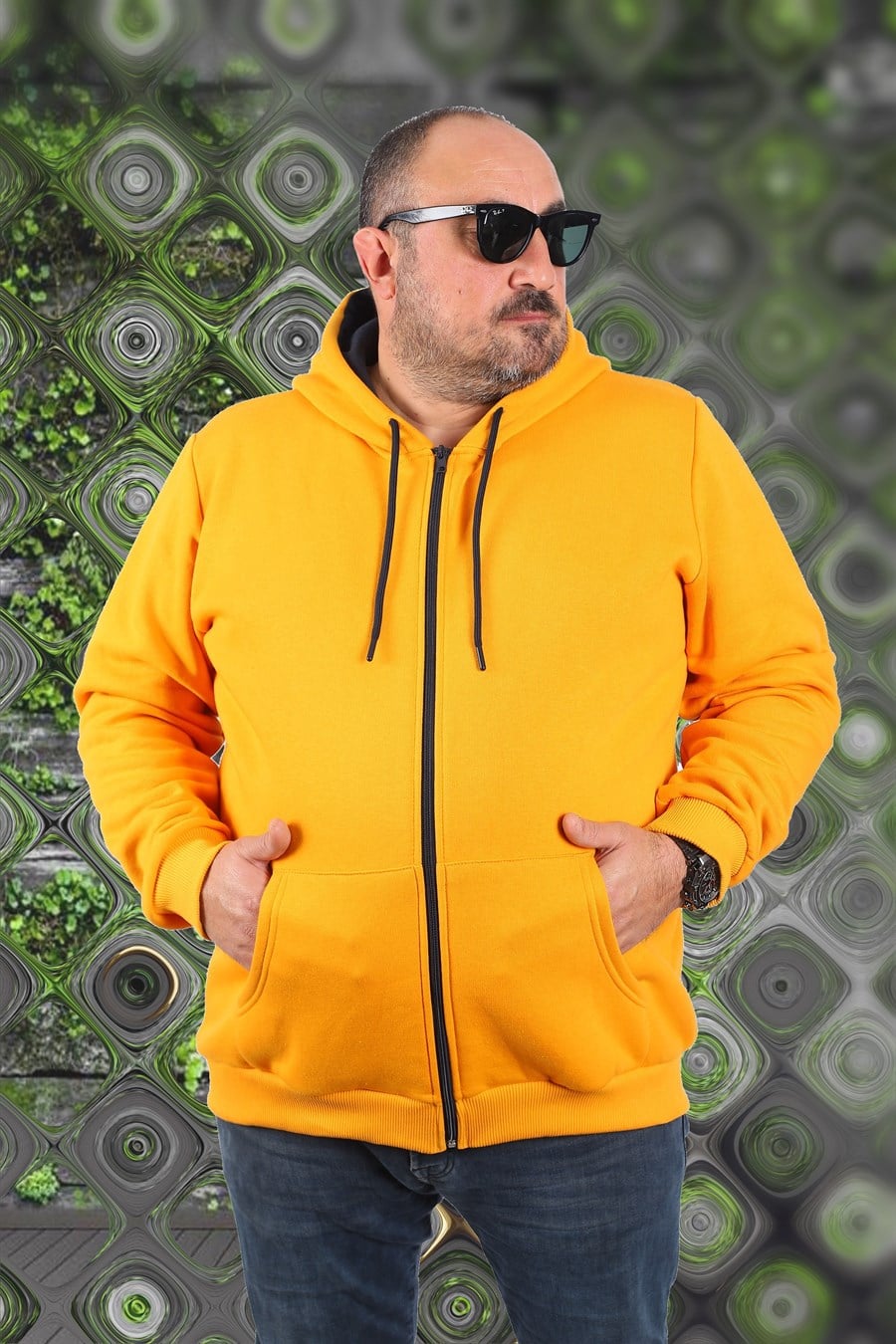Mocgrande Büyük Beden Unisex Kapüşonlu 3ip Sweat 11701 HARDAL