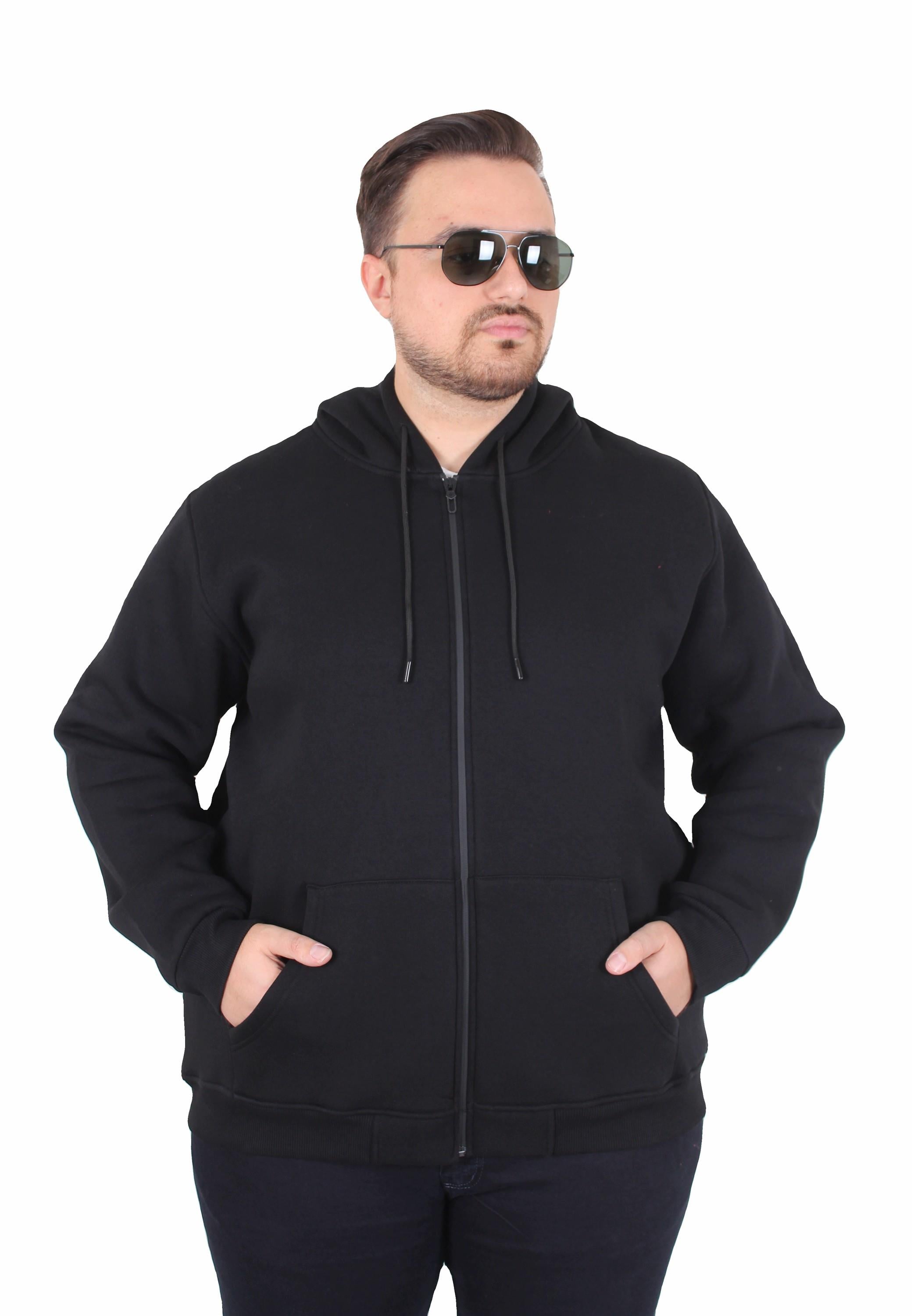 Mocgrande Büyük Beden Unisex Kapüşonlu 3ip Sweat 11701 SIYAH