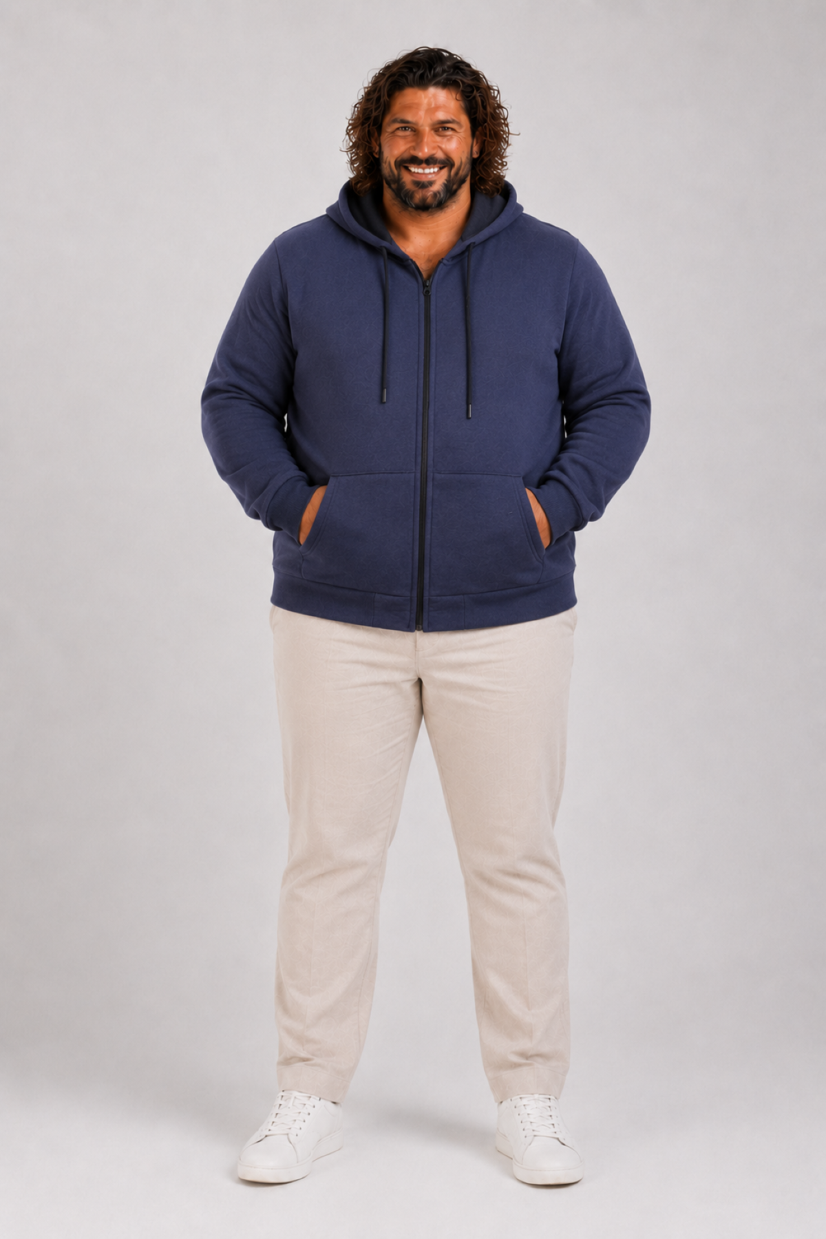 Mocgrande Büyük Beden Unisex Kapüşonlu 3ip Sweat 11701 INDIGO