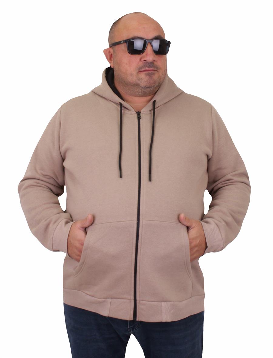 Mocgrande Büyük Beden Unisex Kapüşonlu 3ip Sweat 11701 TOPRAK