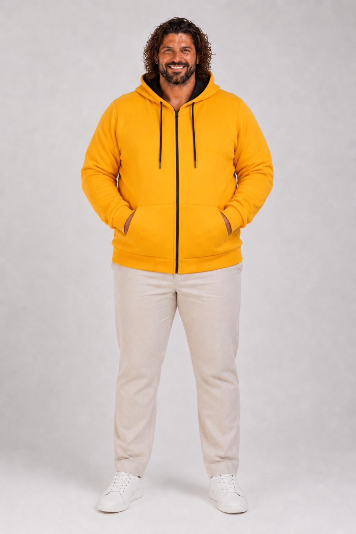 Mocgrande Büyük Beden Unisex Kapüşonlu 3ip Sweat 11701 HARDAL