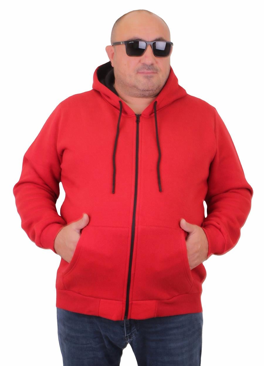 Mocgrande Büyük Beden Unisex Kapüşonlu 3ip Sweat 11701 KIRMIZI
