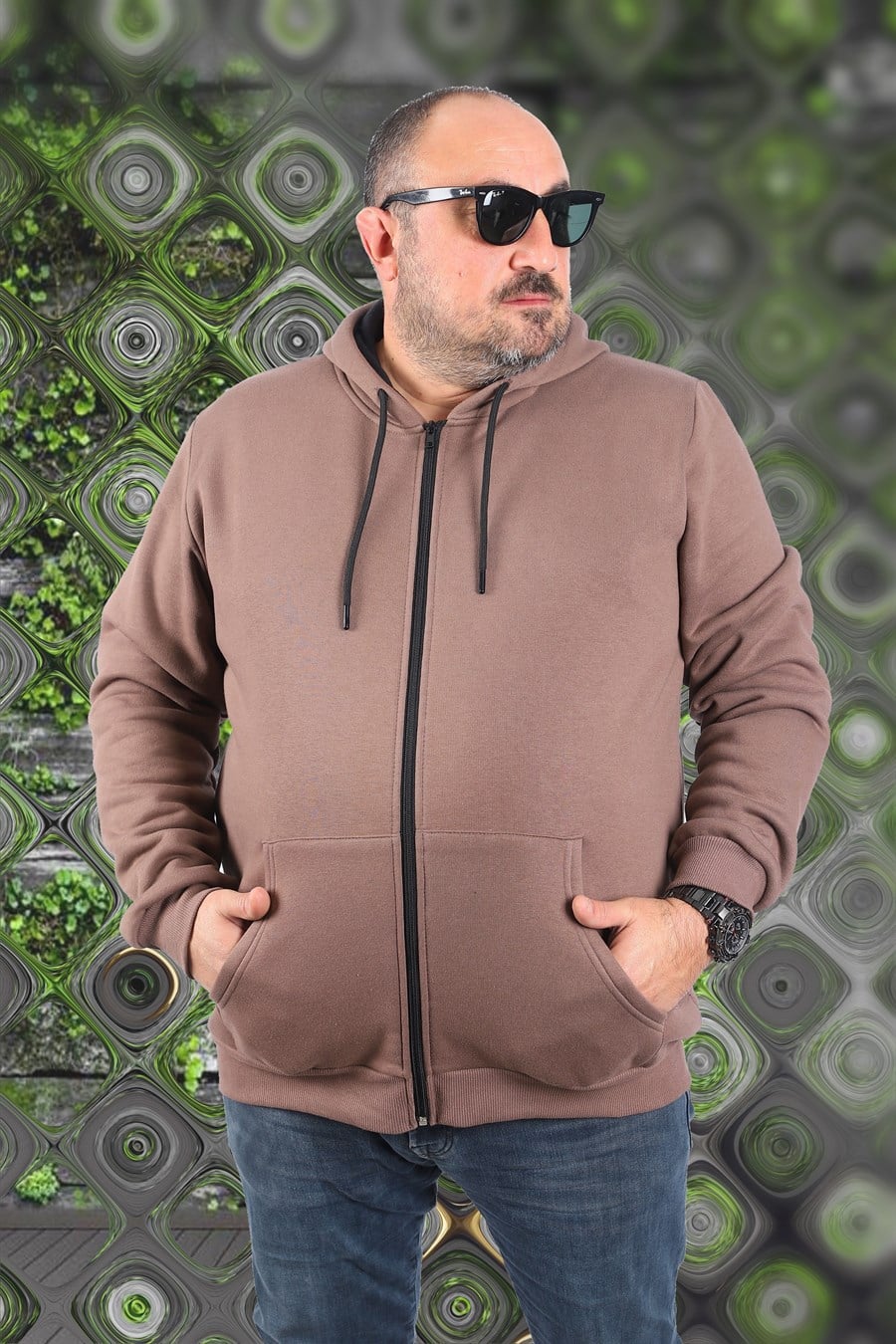 Mocgrande Büyük Beden Unisex Kapüşonlu 3ip Sweat 11701 TABA