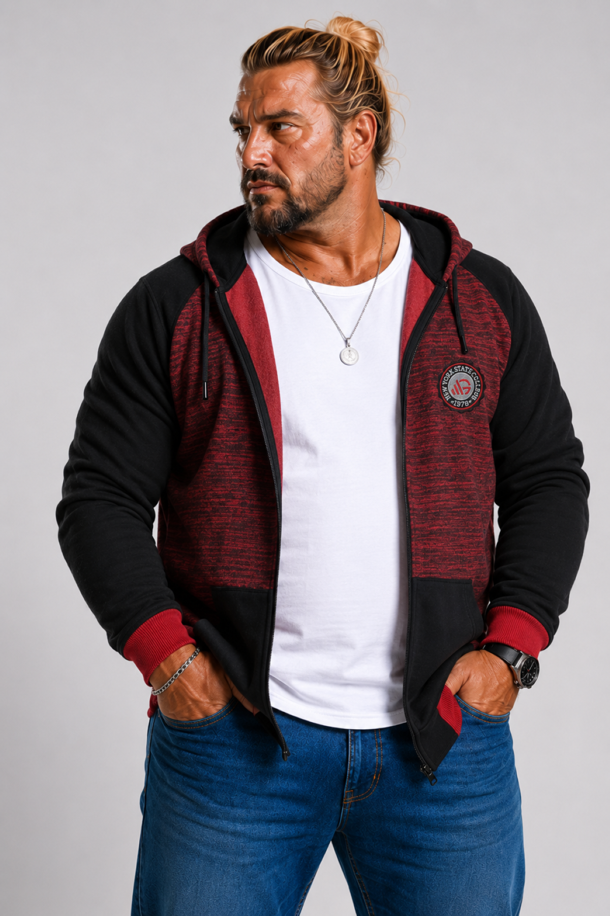 Mocgrande Büyük Beden Unisex New York Collage Sweat 22727 BORDO
