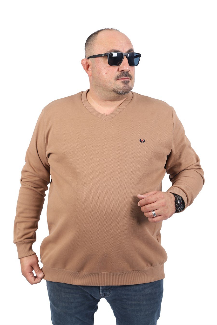 MocGrande Büyük Beden V Yaka Double Face Basic 22720