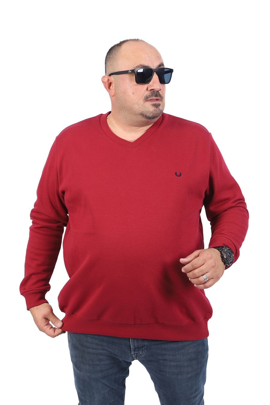 MocGrande Büyük Beden V Yaka Double Face Basic 22720