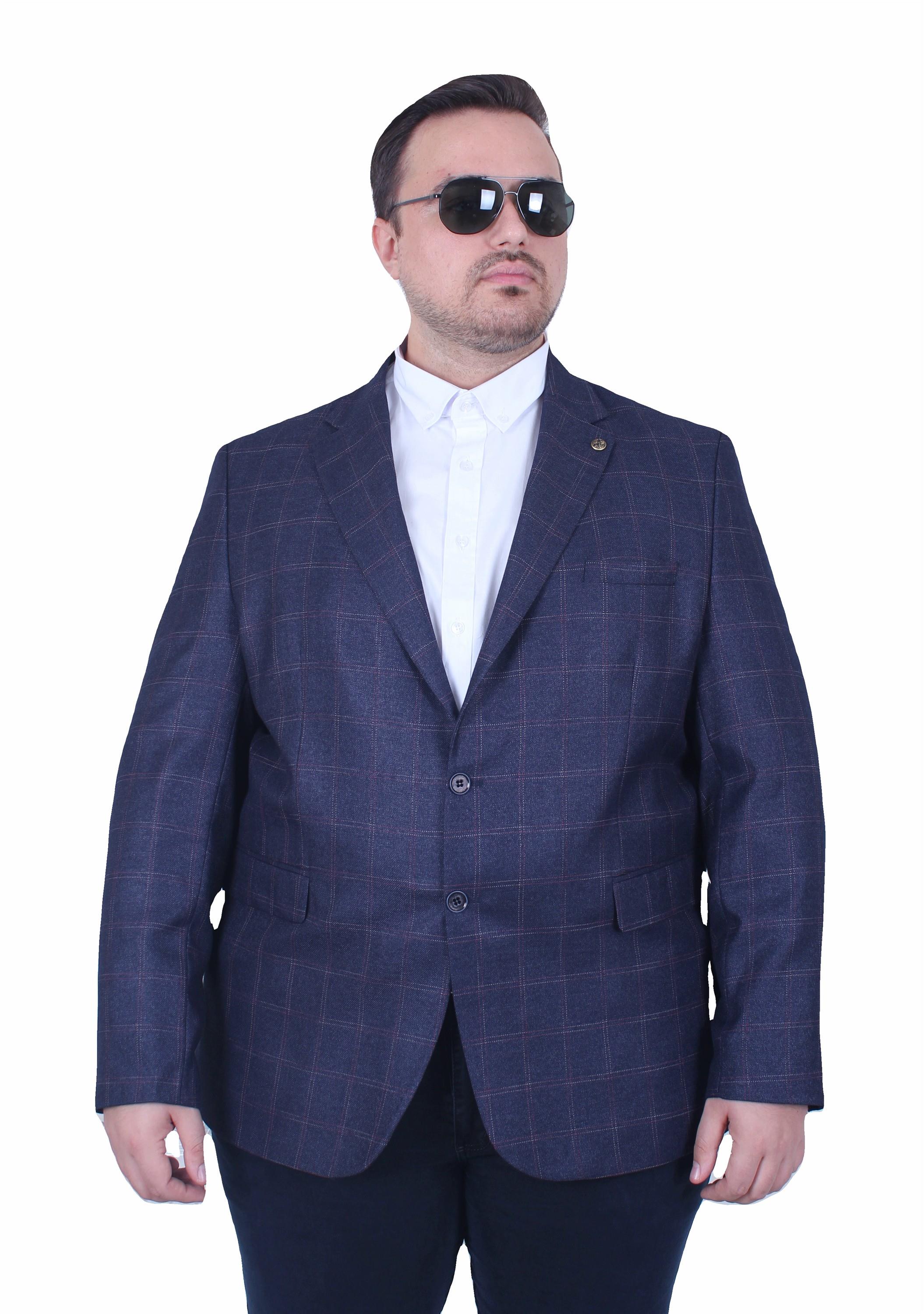 Mocgrande Erkek Büyük Beden 4 Drop Blazer Ekose Ceket 500605 LACIVERT