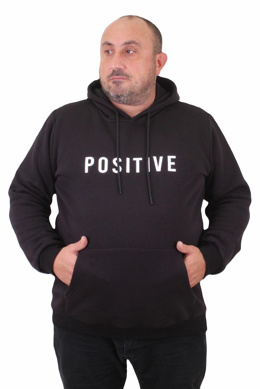 Mocgrande Erkek Büyük Beden Kapuşonlu Sweat Positive 23211 SIYAH