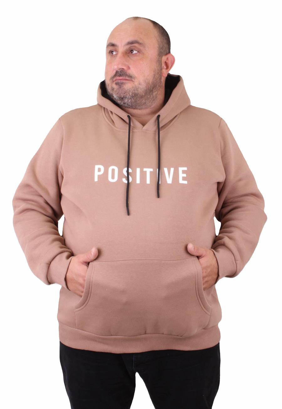 Mocgrande Erkek Büyük Beden Kapuşonlu Sweat Positive 23211 S.KAHVE