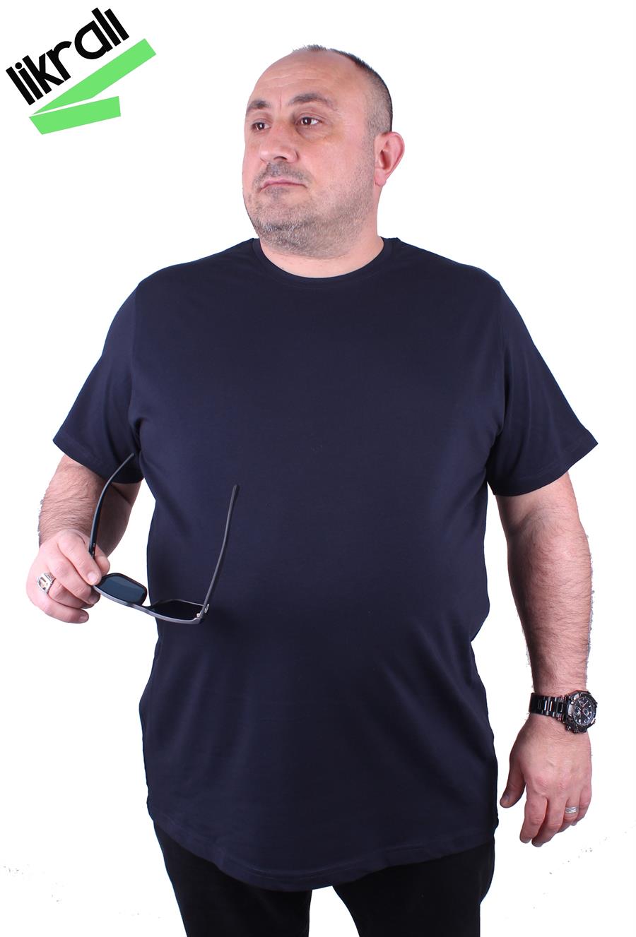 Mocgrande Erkek Büyük Beden Likralı Basic Sıfır Yaka Tişört 11160 LACIVERT