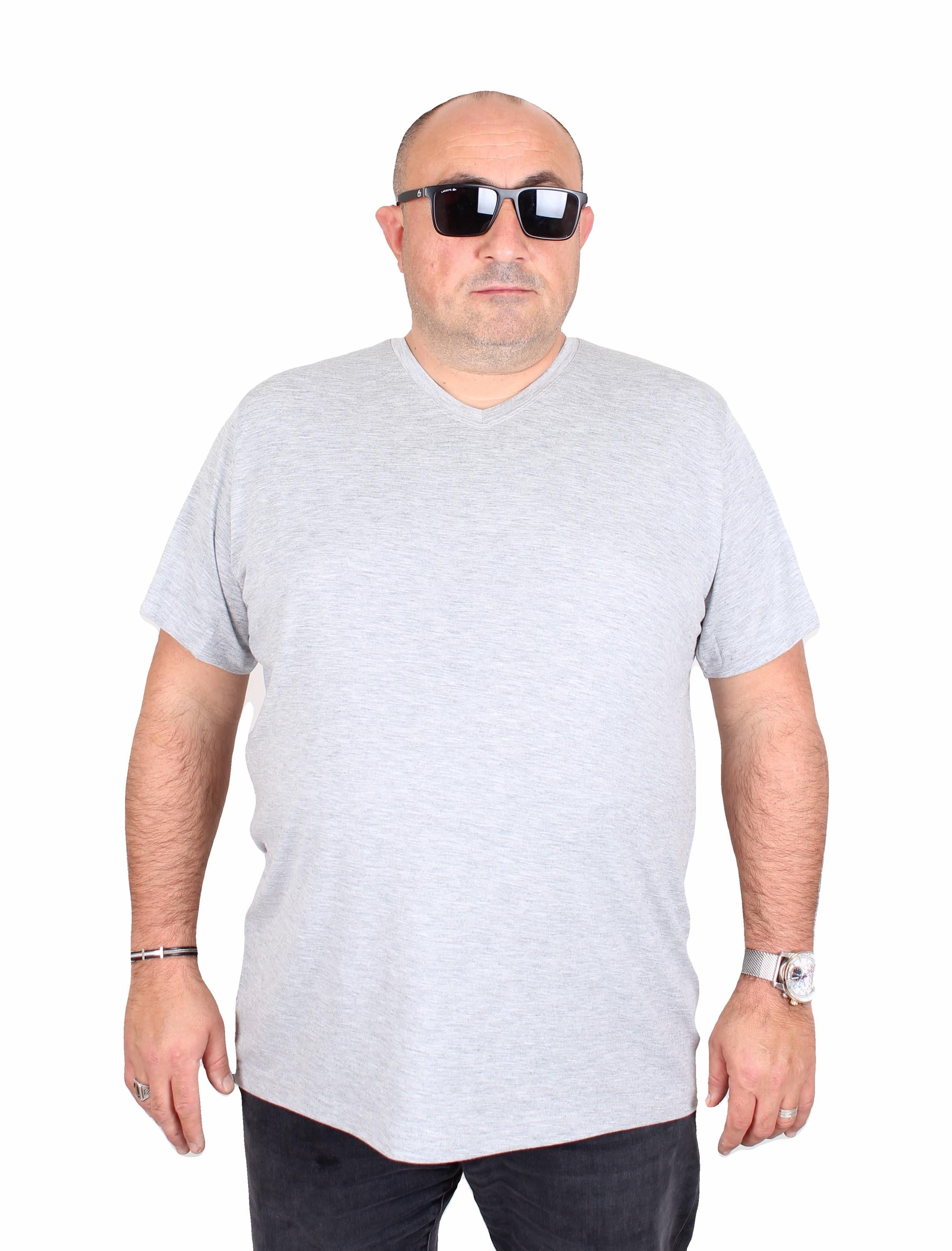 Mocgrande Erkek Büyük Beden Likralı Basic V Yaka Tişört 11170 GRI MELANJ