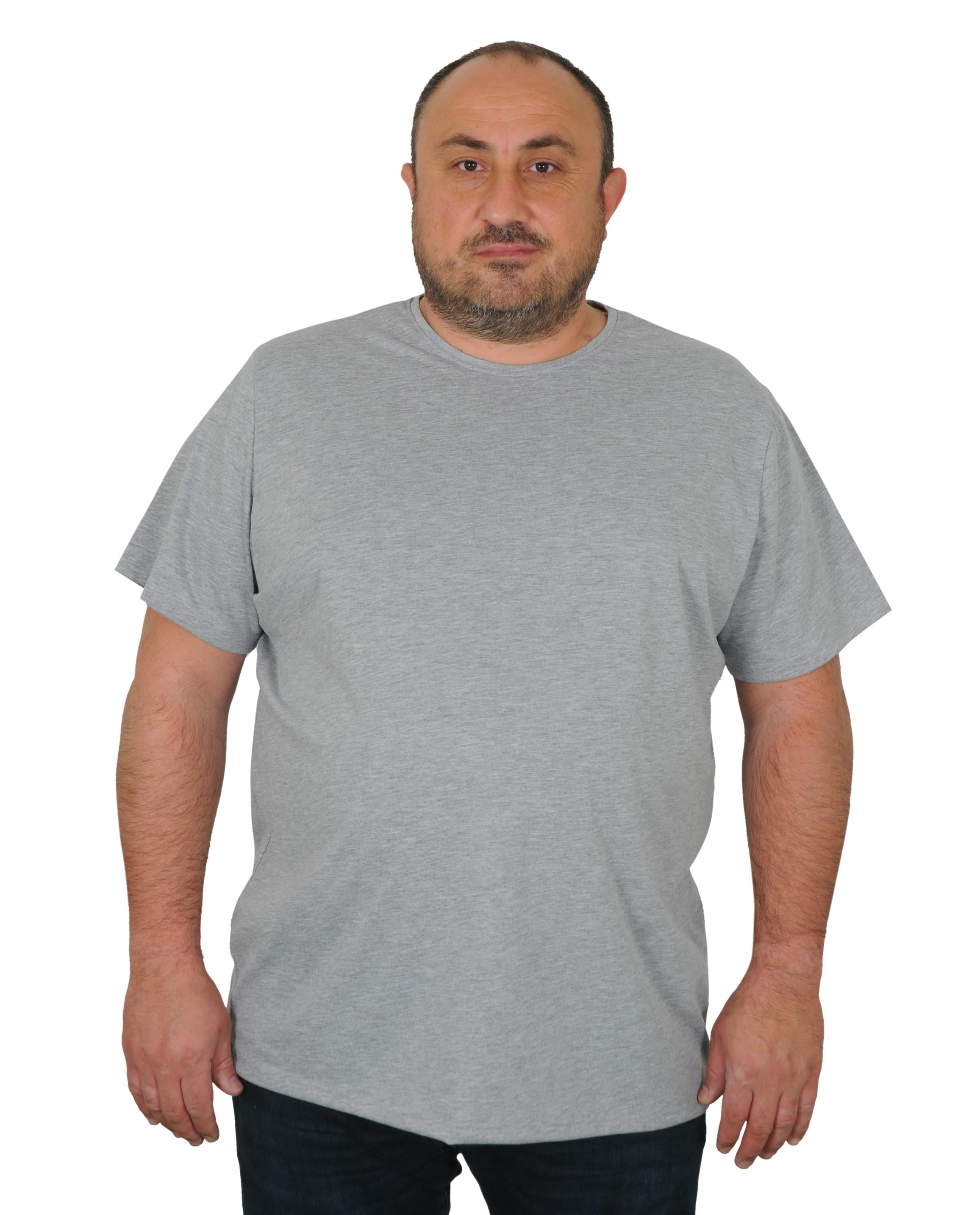 Mocgrande Erkek Büyük Beden Likralı Basic Sıfır Yaka Tişört 11160 GRI MELANJ