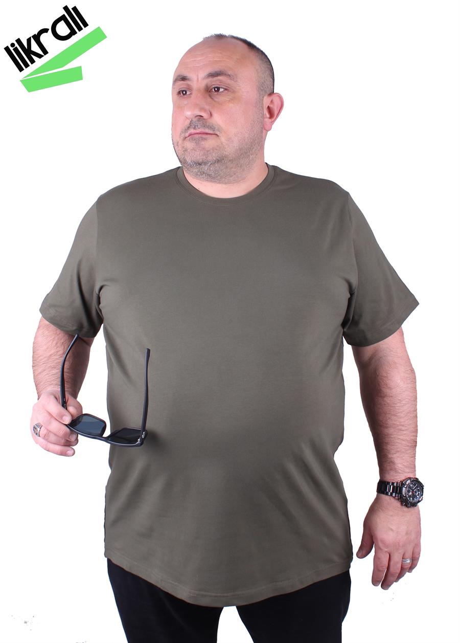 Mocgrande Erkek Büyük Beden Likralı Basic Sıfır Yaka Tişört 11160 HAKI