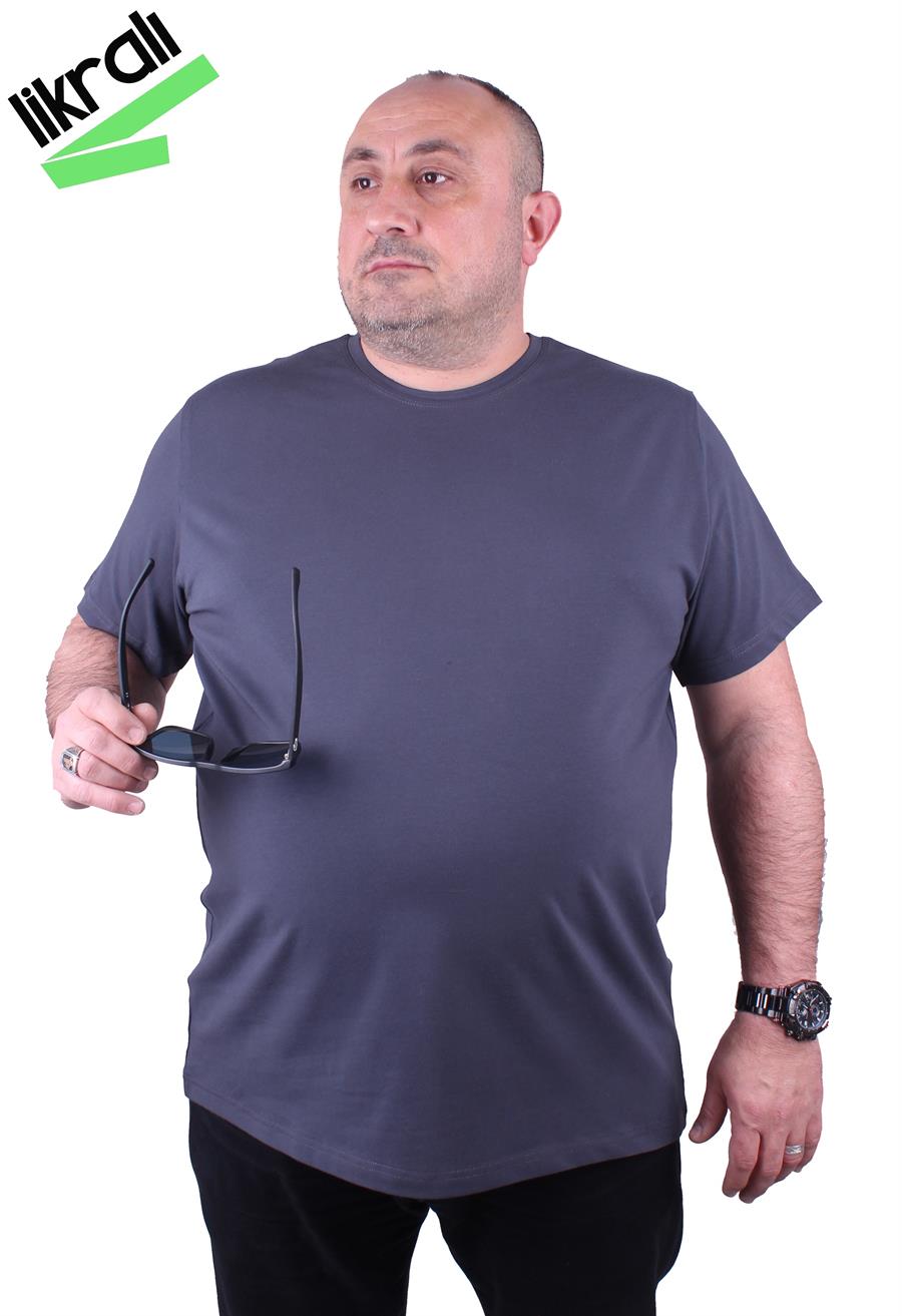 Mocgrande Erkek Büyük Beden Likralı Basic Sıfır Yaka Tişört 11160 FUME