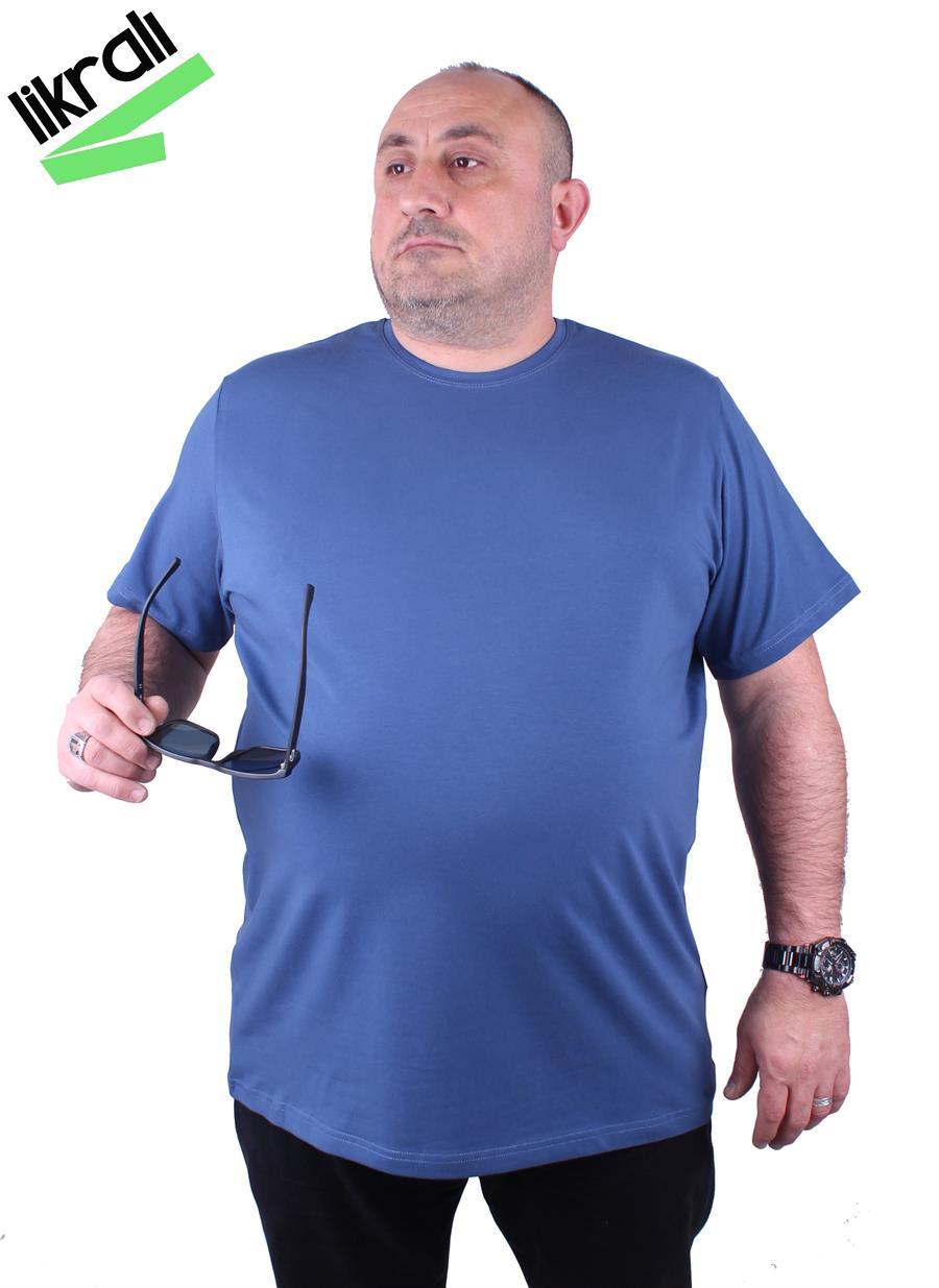 Mocgrande Erkek Büyük Beden Likralı Basic Sıfır Yaka Tişört 11160 INDIGO