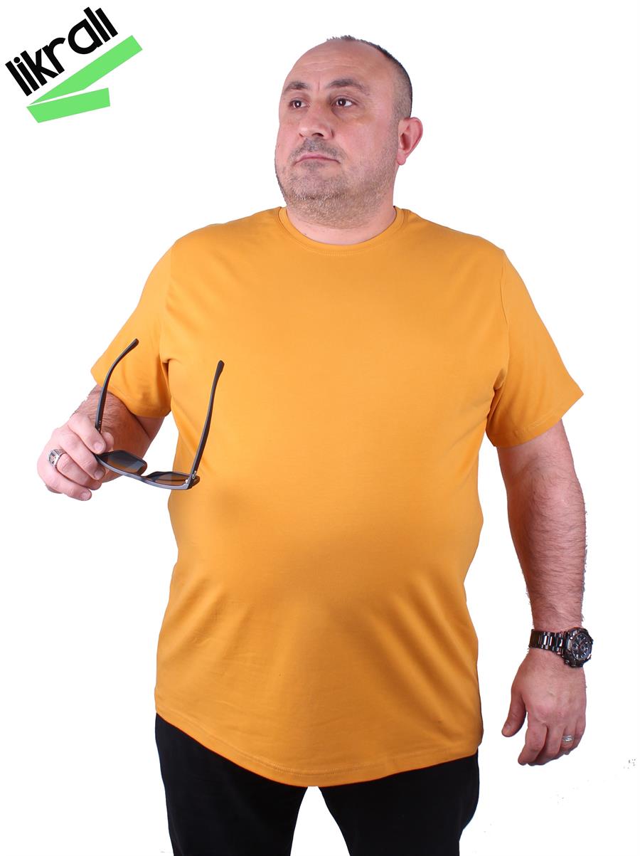 Mocgrande Erkek Büyük Beden Likralı Basic Sıfır Yaka Tişört 11160 HARDAL