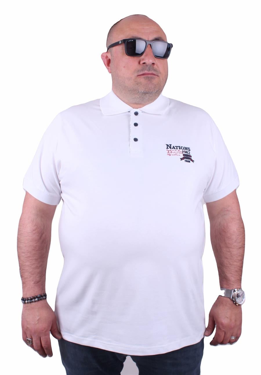 Mocgrande Erkek Büyük Beden Polo Tişört Nations Team 23402 BEYAZ