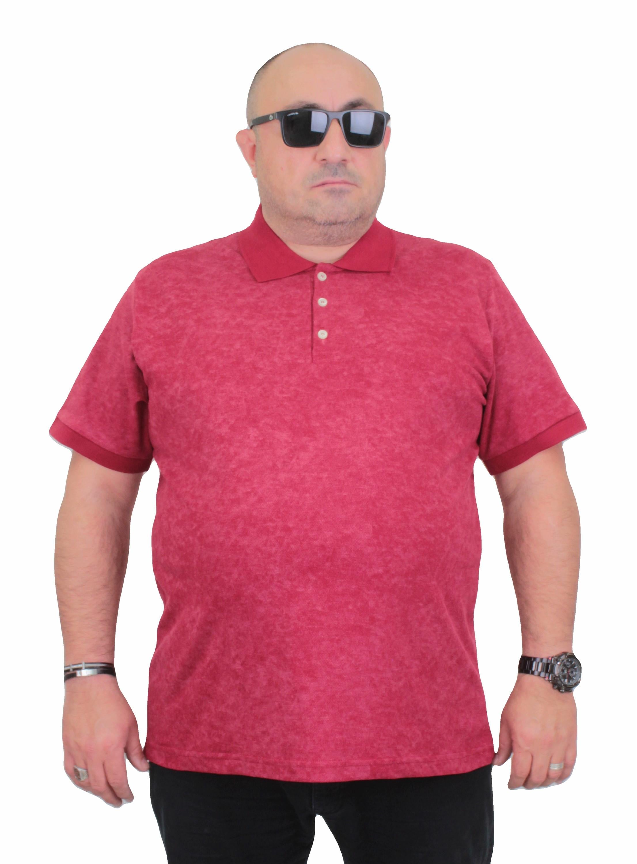 Mocgrande Erkek Büyük Beden Polo Yaka Mat Baskılı Tişört 24451 BORDO