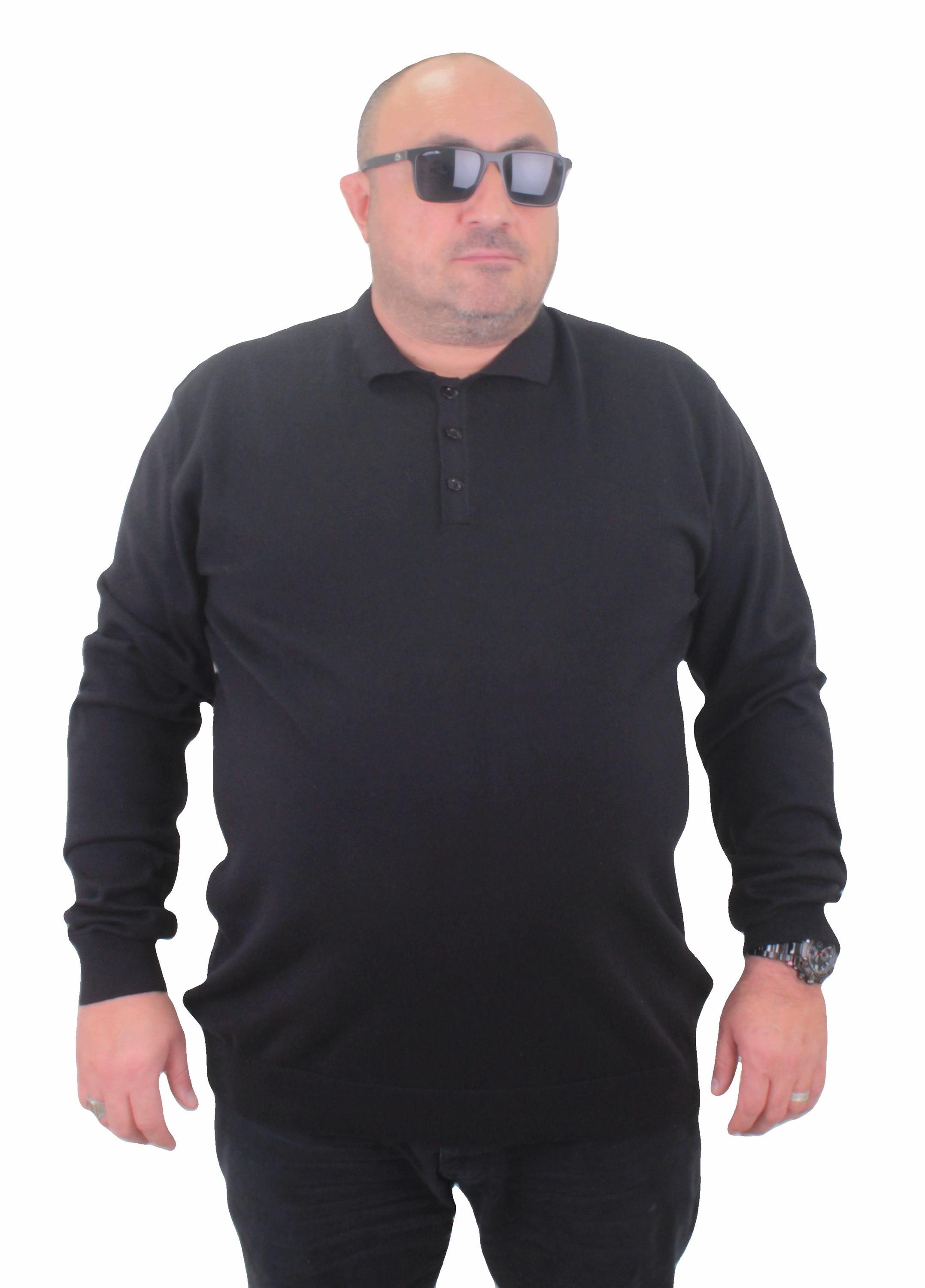 Mocgrande Erkek Büyük Beden Polo Yaka Düğmeli Triko Kazak 23700 SIYAH