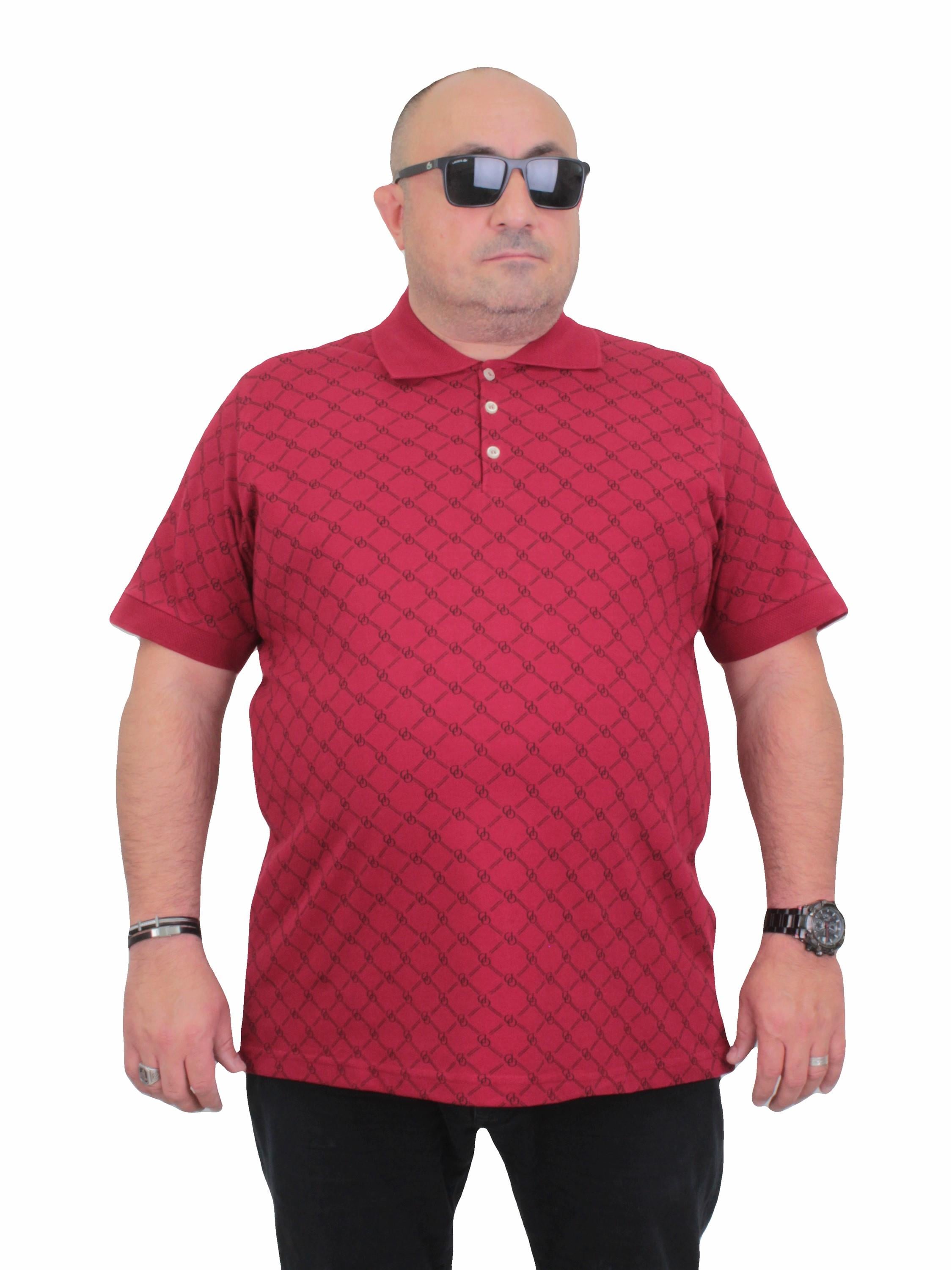 Mocgrande Erkek Büyük Beden Polo Yaka Tişört Square 24452 BORDO