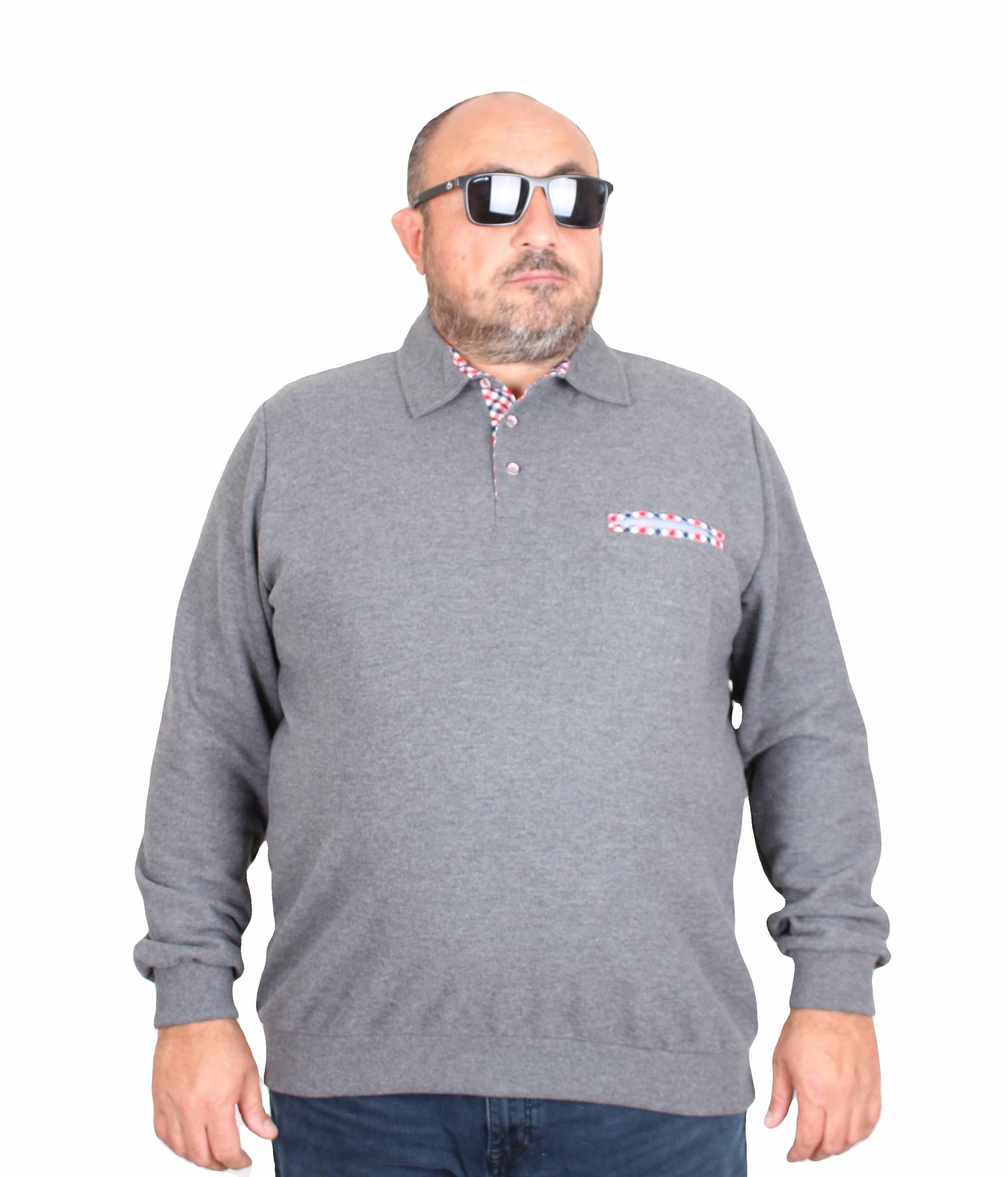 MocGrande Erkek Büyük Beden Polo Yaka Sweat Flota Cep 24407 ANTRASİT MELANJ