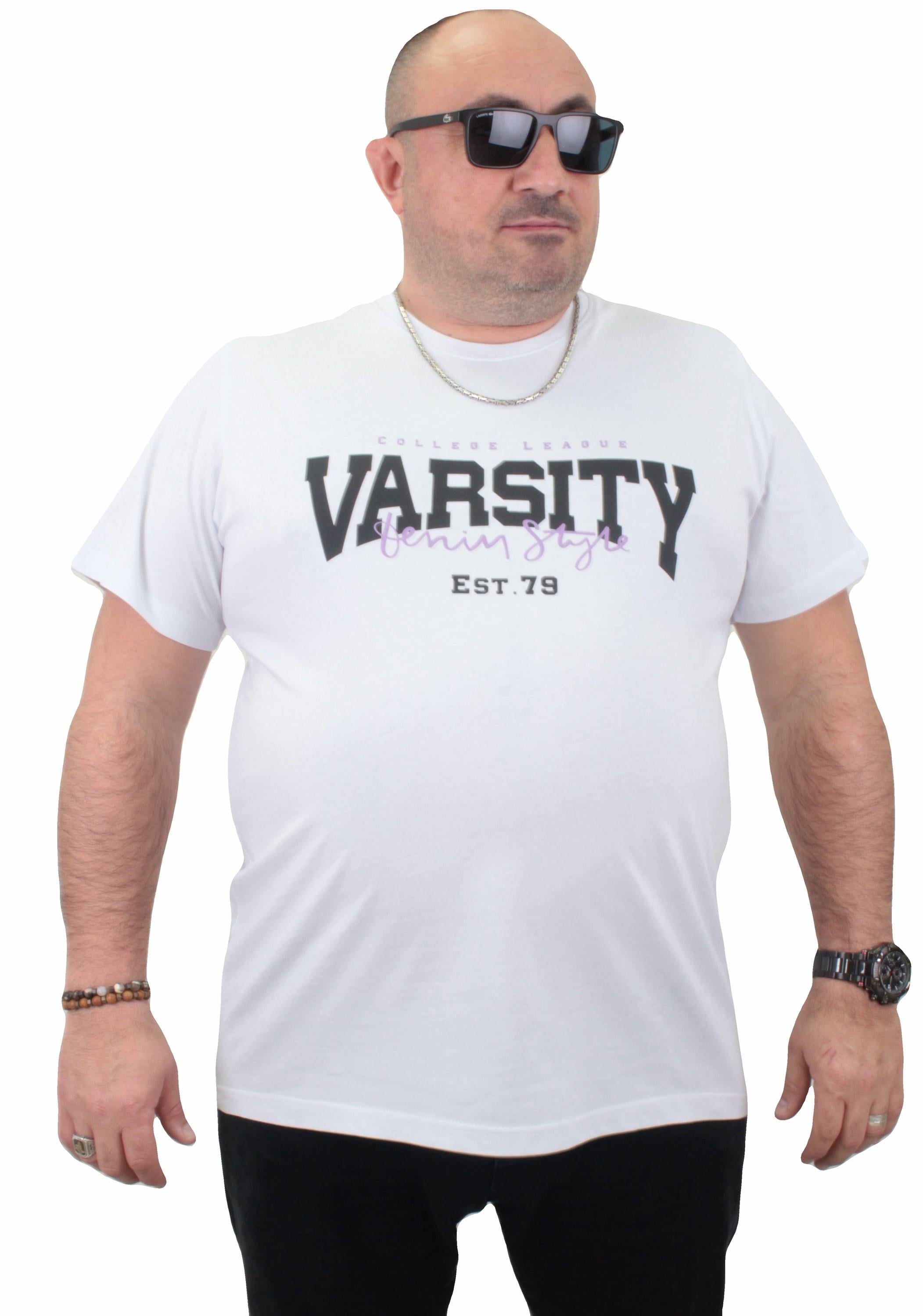 Mocgrande Erkek Büyük Beden Sıfır Yaka Tişört Varsity 23184 BEYAZ