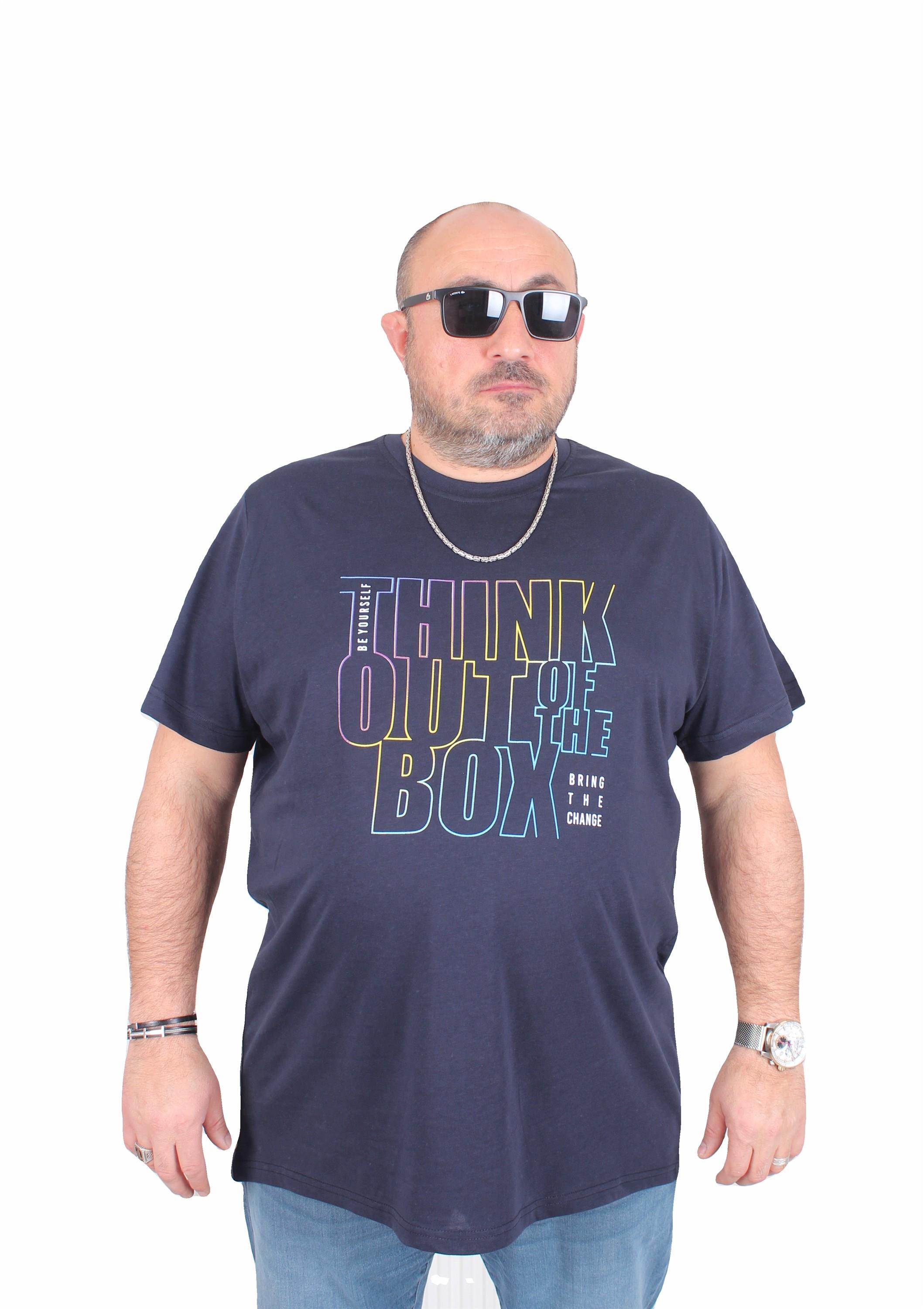 Mocgrande Erkek Büyük Beden Sıfır Yaka Tişört Think Out Box 25163 LACIVERT