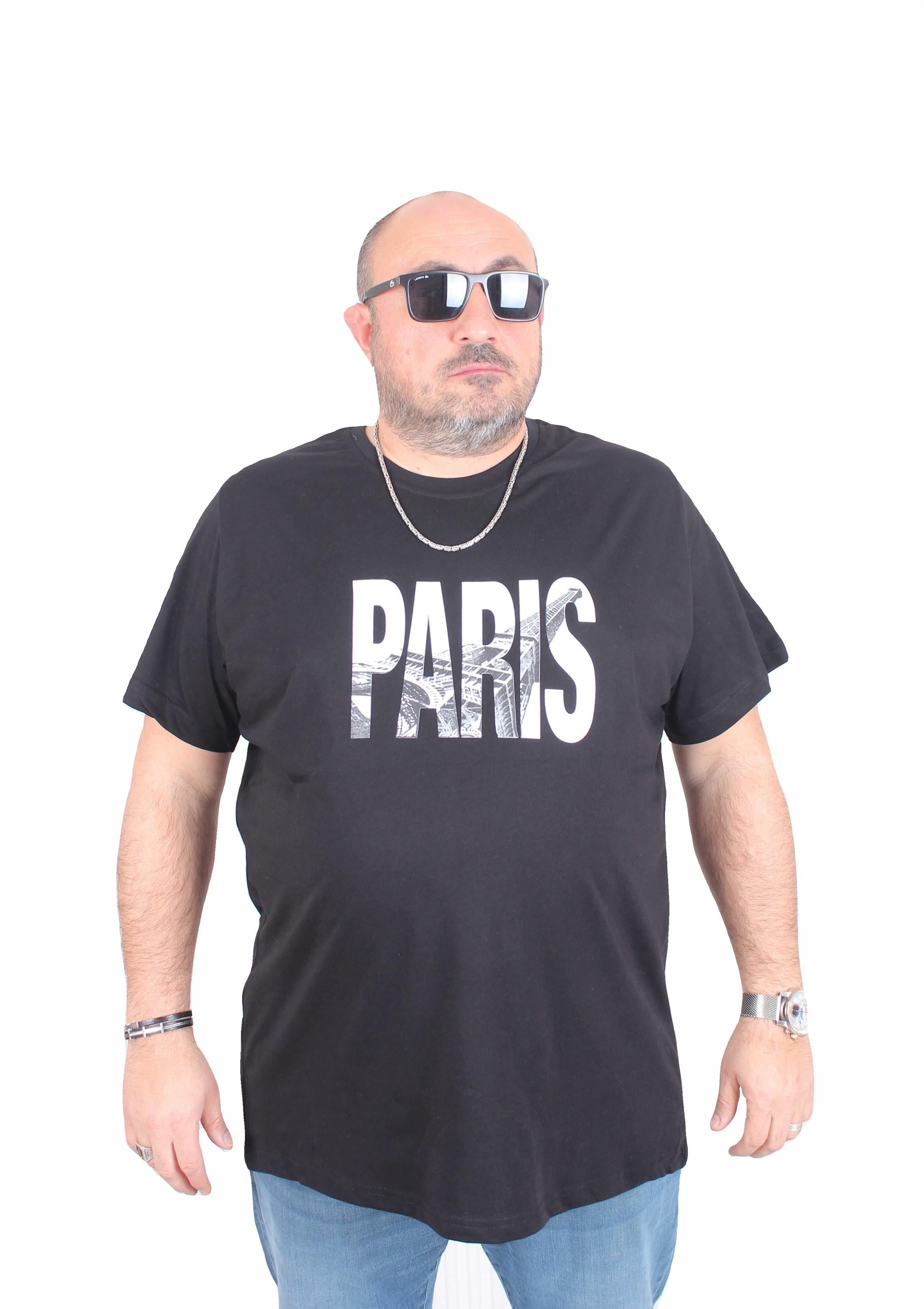 Mocgrande Erkek Büyük Beden Sıfır Yaka Tişört Paris 25179 SIYAH