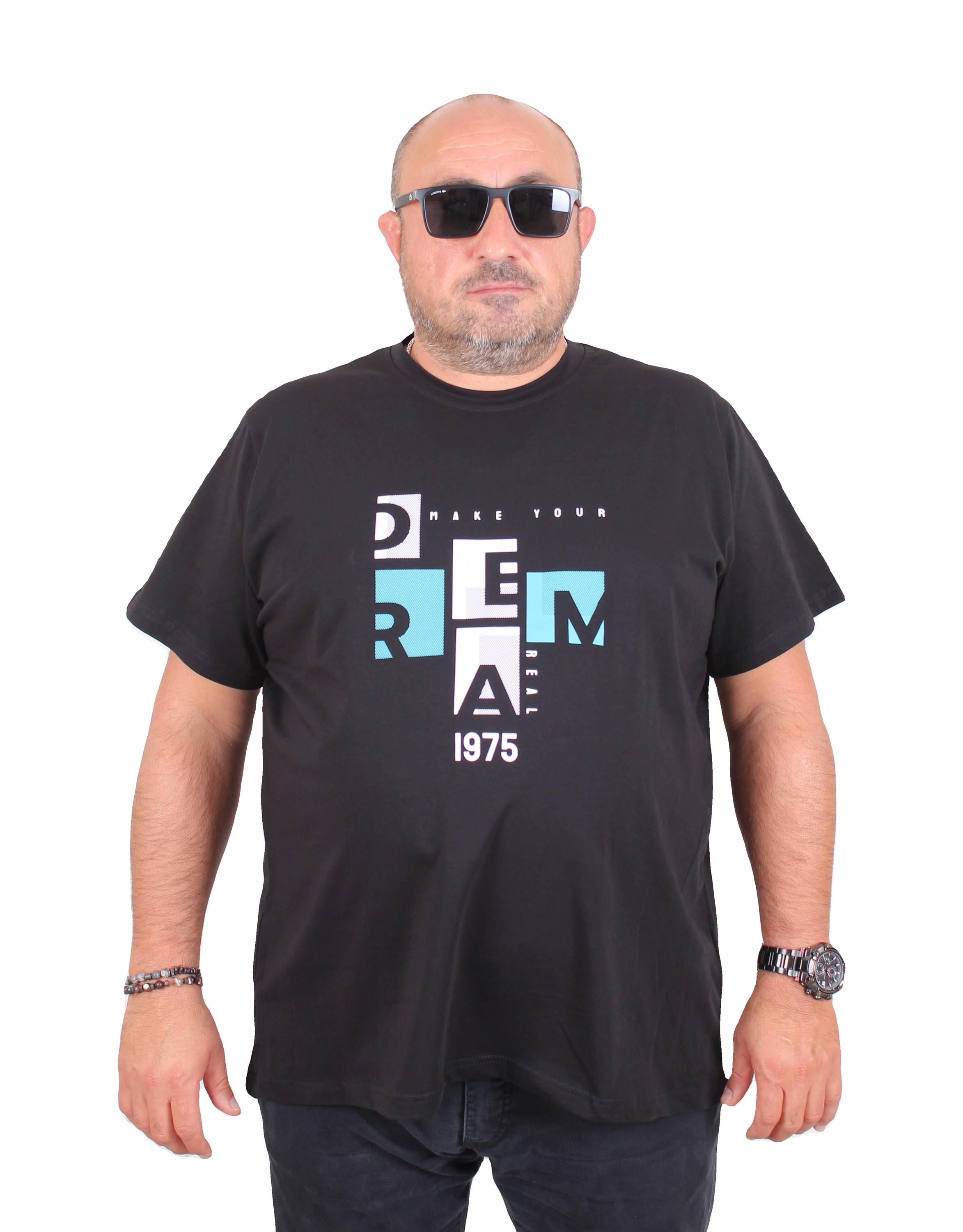 Mocgrande Erkek Büyük Beden Sıfır Yaka Tişört Dream 25183 SIYAH