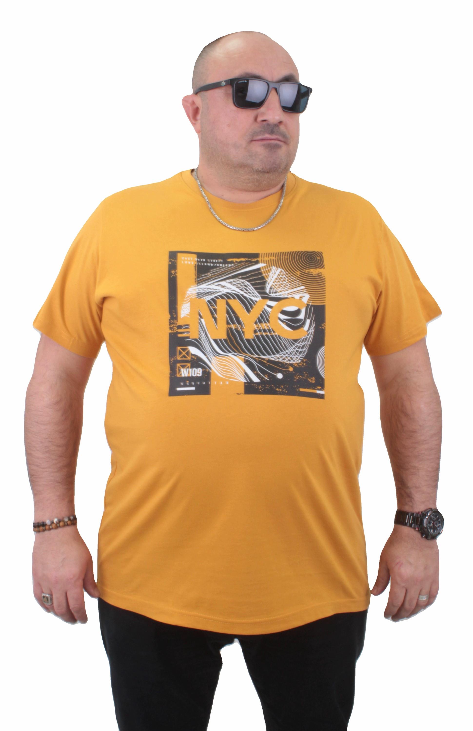 Mocgrande Erkek Büyük Beden Sıfır Yaka Tişört NYC 23182 HARDAL