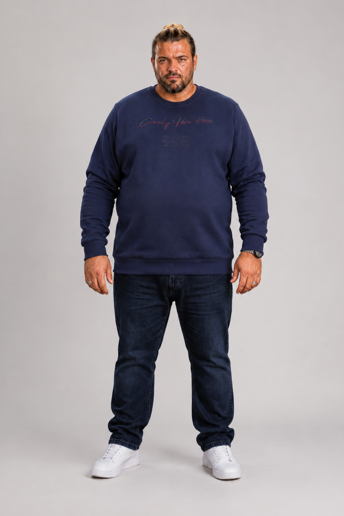 Mocgrande Erkek Büyük Beden Sıfır Yaka Sweat Only Free 23202 INDIGO