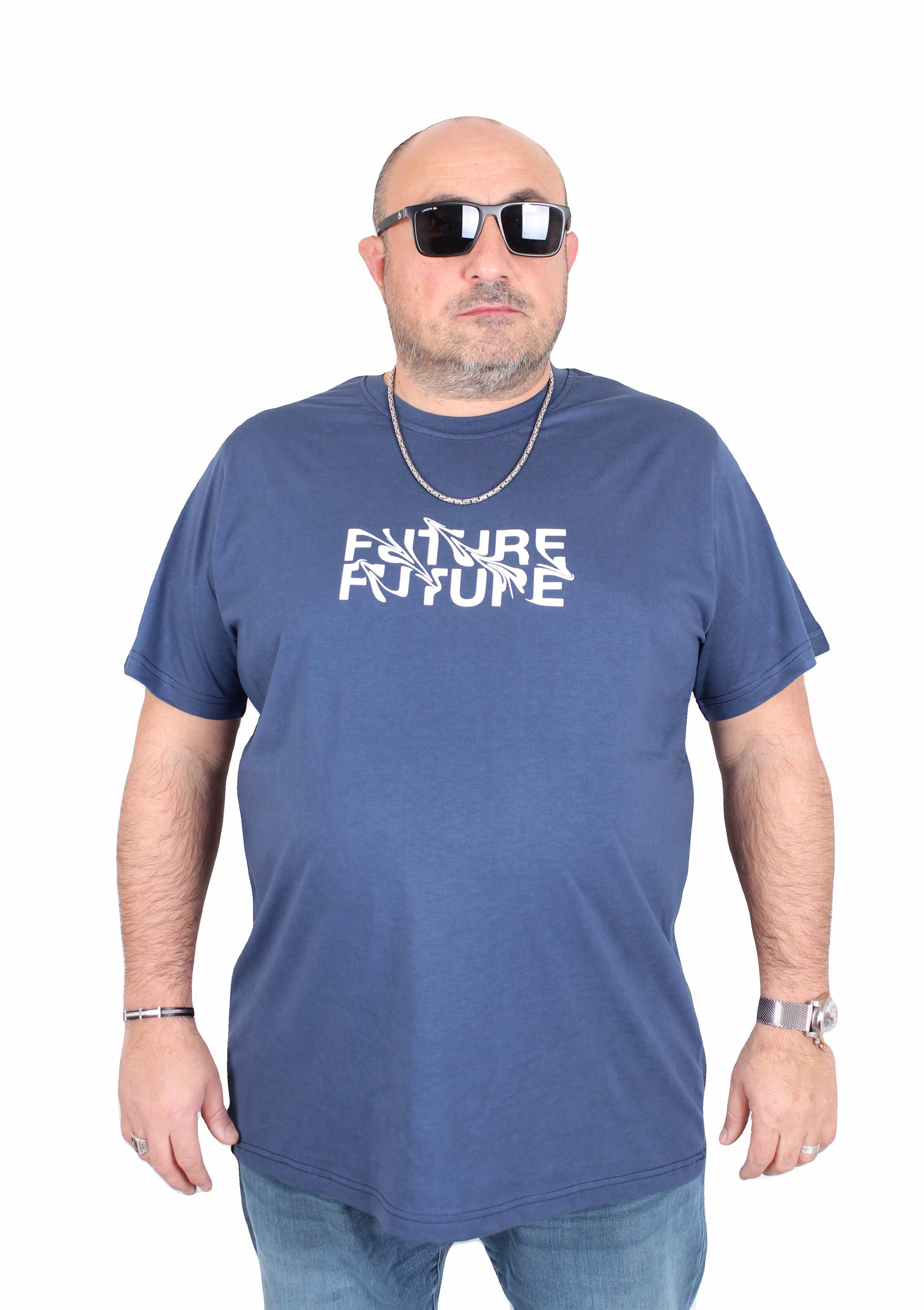 Mocgrande Erkek Büyük Beden Sıfır Yaka Tişört The Future 25138 INDIGO
