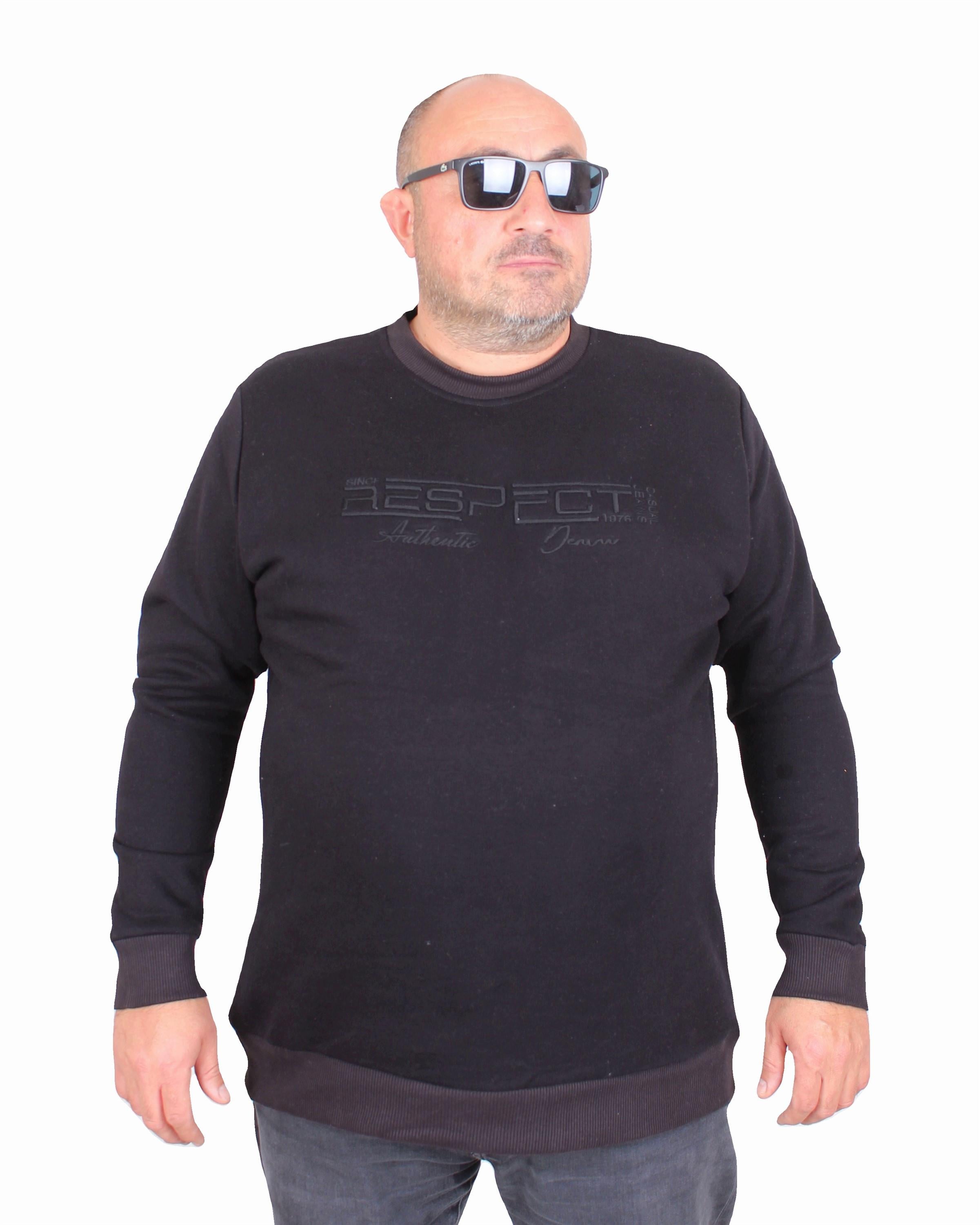 Mocgrande Erkek Büyük Beden Sıfır Yaka 3ip Sweat Respect 24205 SIYAH