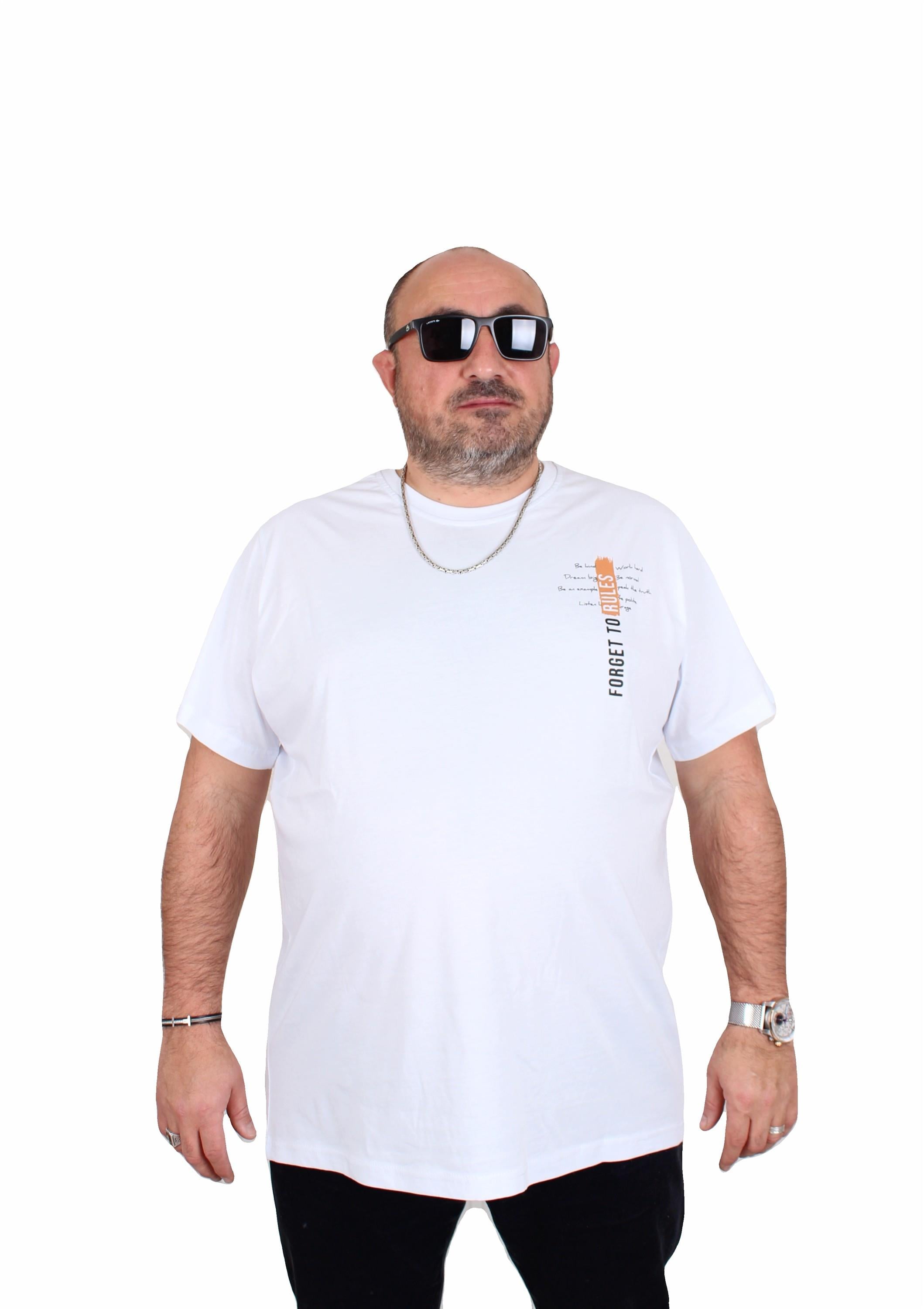 Mocgrande Erkek Büyük Beden Sıfır Yaka Tişört Forget To Rules 25156 BEYAZ