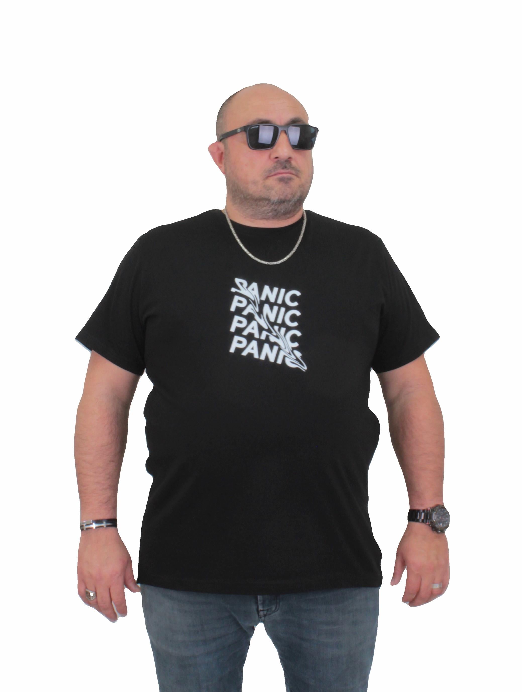 Mocgrande Erkek Büyük Beden Sıfır Yaka Tişört Panic 24135 SIYAH
