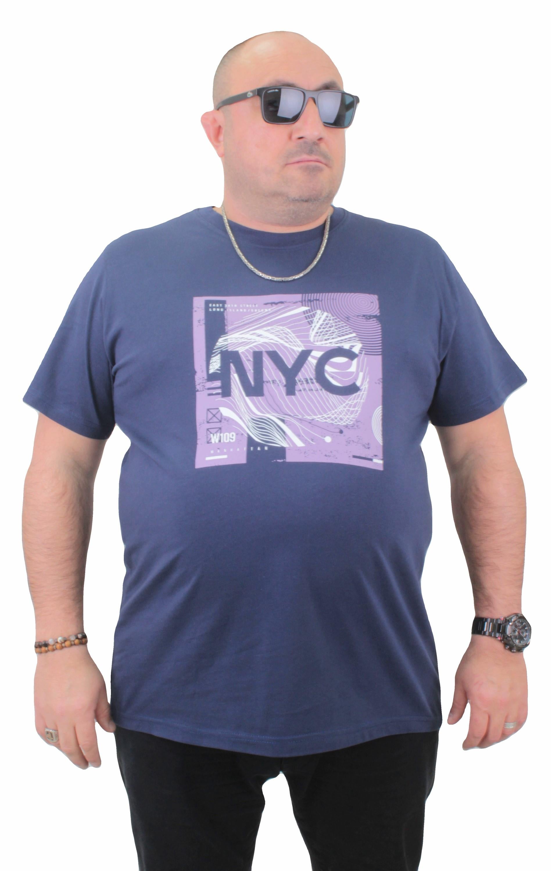 Mocgrande Erkek Büyük Beden Sıfır Yaka Tişört NYC 23182 Marin