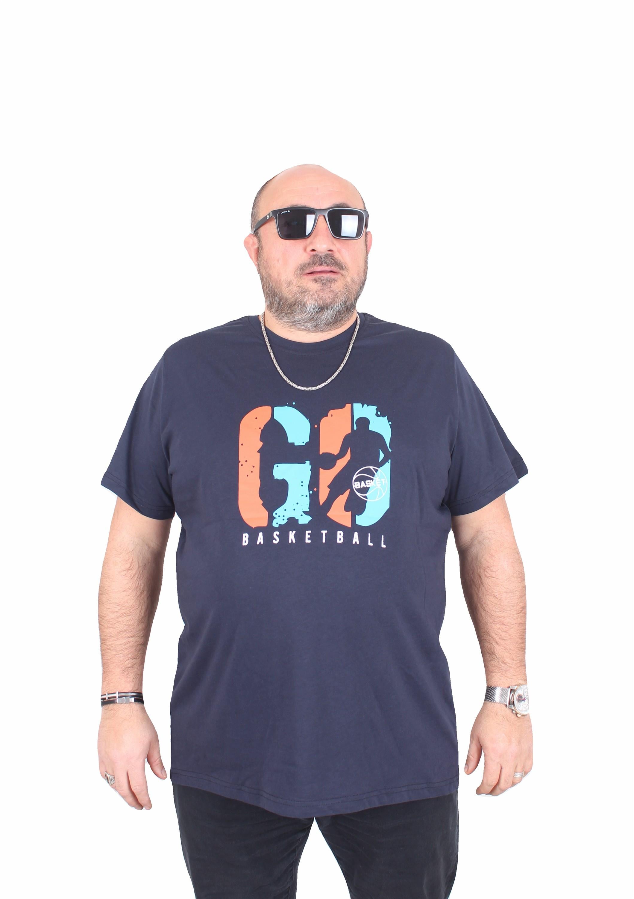Mocgrande Erkek Büyük Beden Sıfır Yaka Tişört Lets Go 25161 LACIVERT