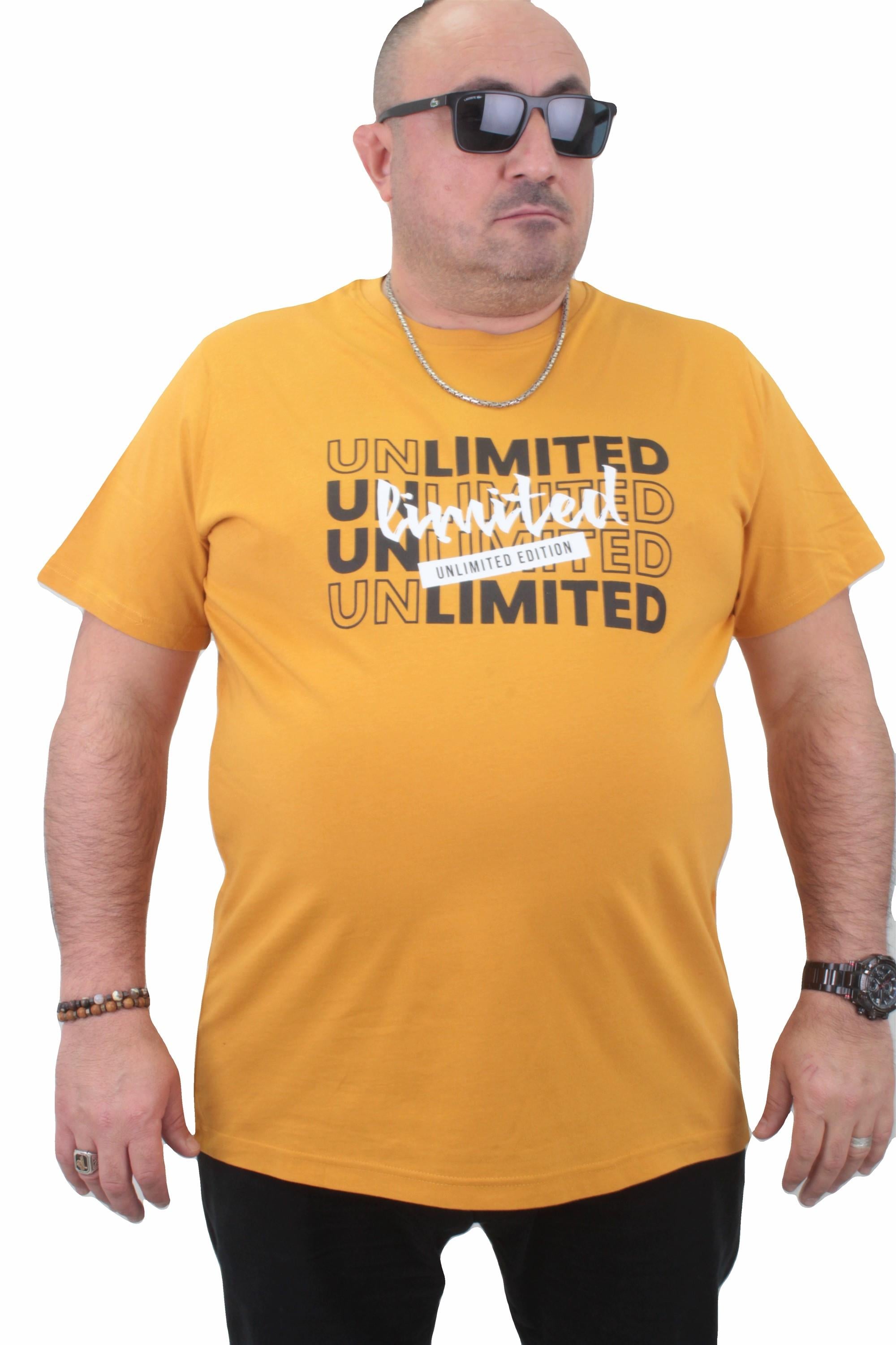 Mocgrande Erkek Büyük Beden Sıfır Yaka Tişört Unlimited 23177 HARDAL