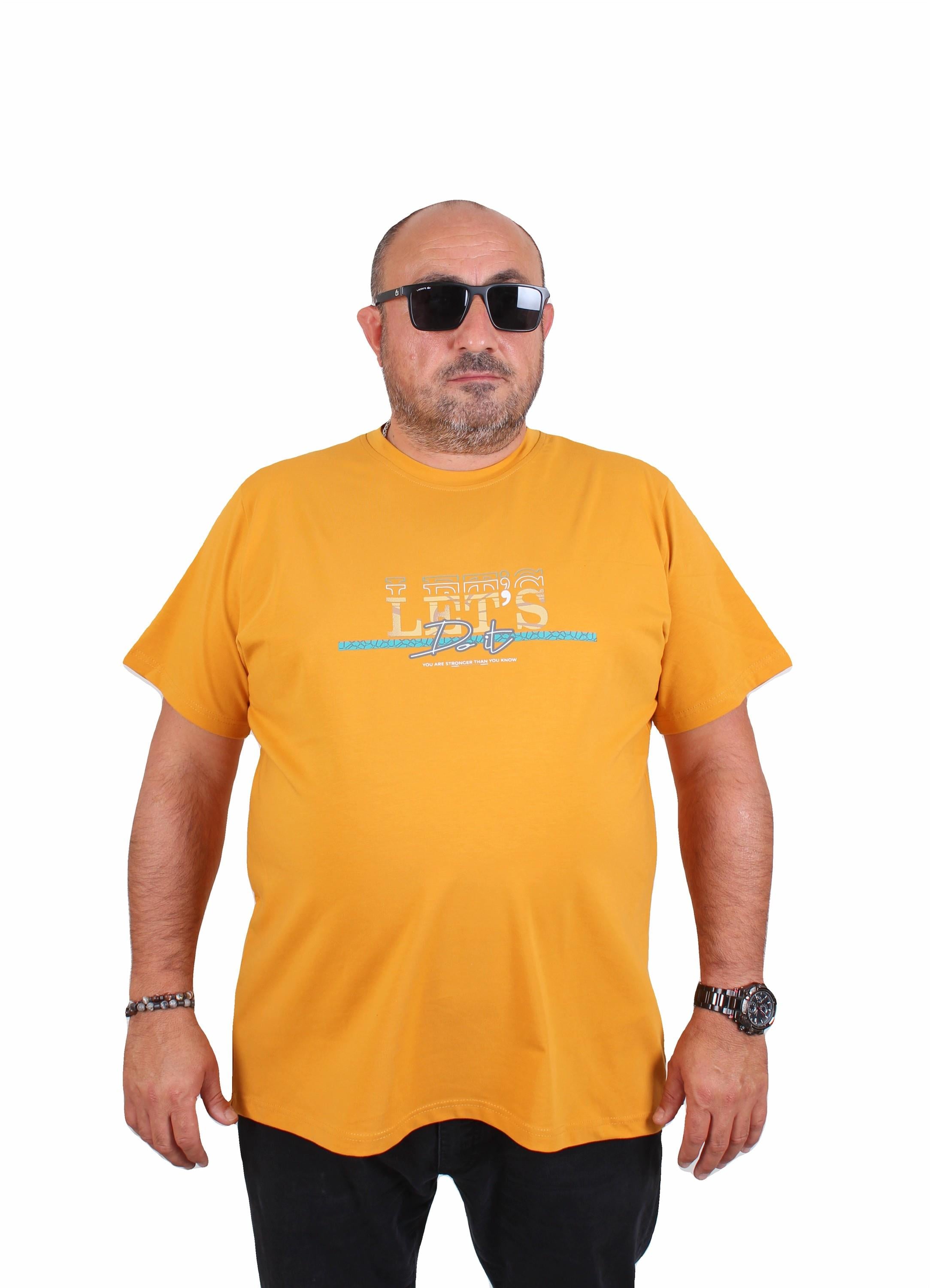 Mocgrande Erkek Büyük Beden Sıfır Yaka Tişört Let's Do It 25186 HARDAL